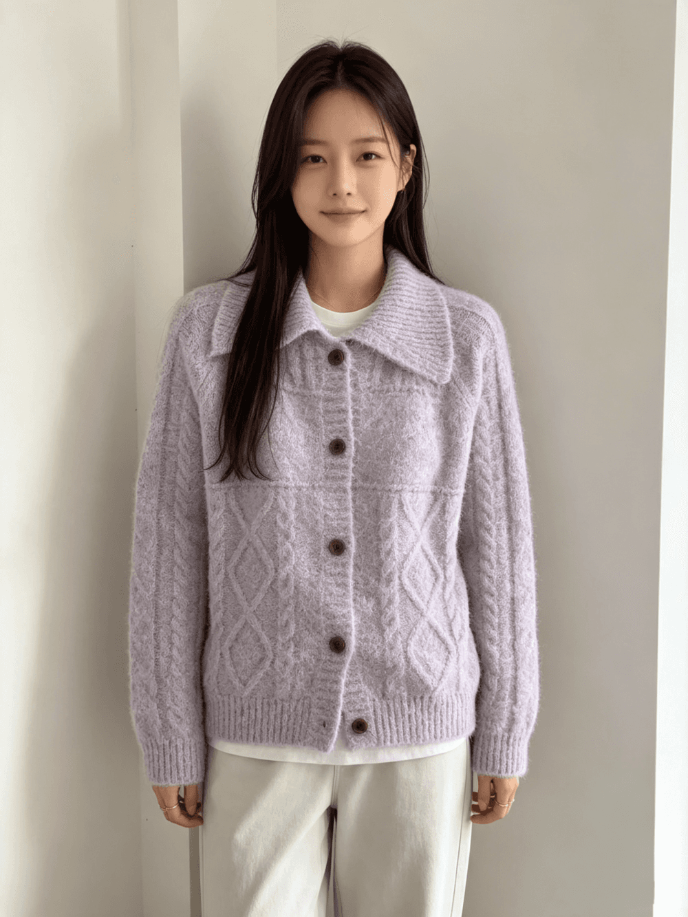 한 부서 동대문 가을 겨울 새로운 느긋한 센스 두꺼운 루즈핏 보라색 두꺼운 바늘 스웨터 이미지 2