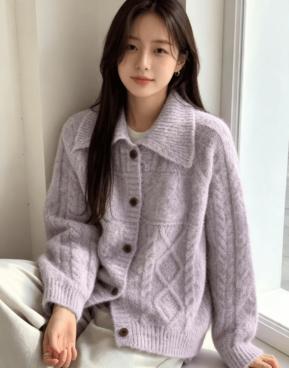 한 부서 동대문 가을 겨울 새로운 느긋한 센스 두꺼운 루즈핏 보라색 두꺼운 바늘 스웨터 상세 이미지 1