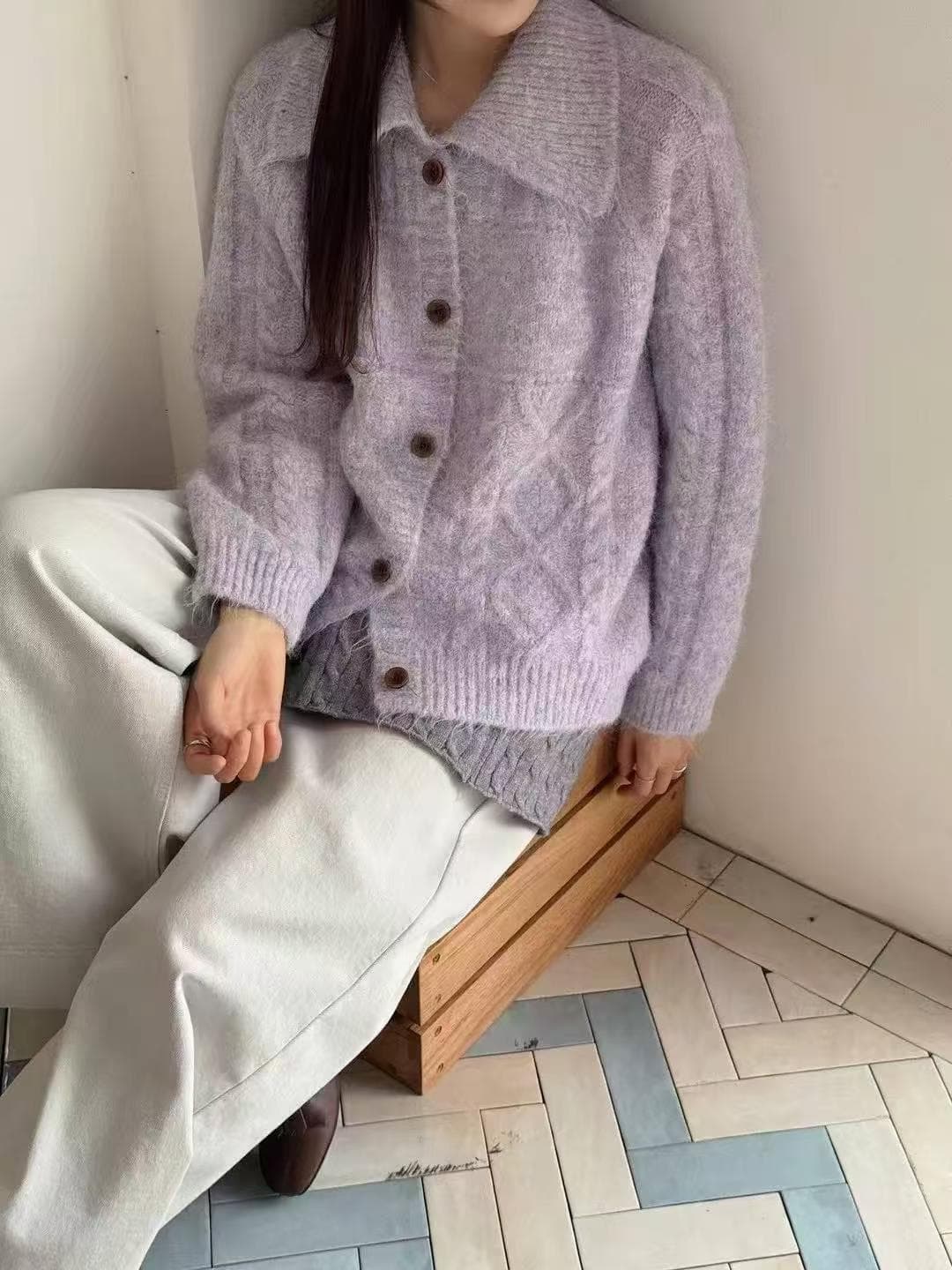한 부서 동대문 가을 겨울 새로운 느긋한 센스 두꺼운 루즈핏 보라색 두꺼운 바늘 스웨터 상세 이미지 6
