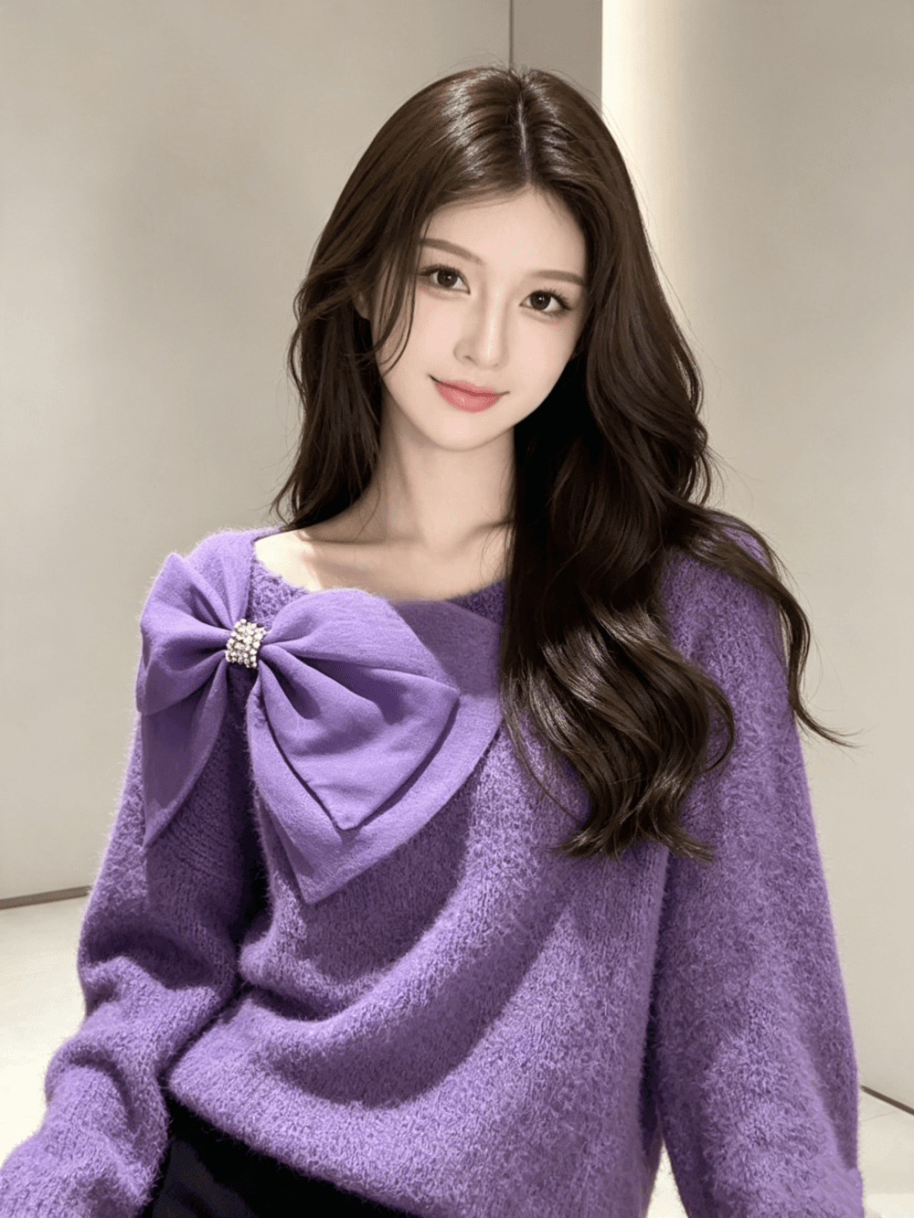 자이언트 잘 생긴 나비 매듭 스웨터 여자 가을 겨울 고급 센스 느긋한 바람 루즈핏 슬림해 보이는 Chic 니트 스웨터 맨위 상세 이미지 1