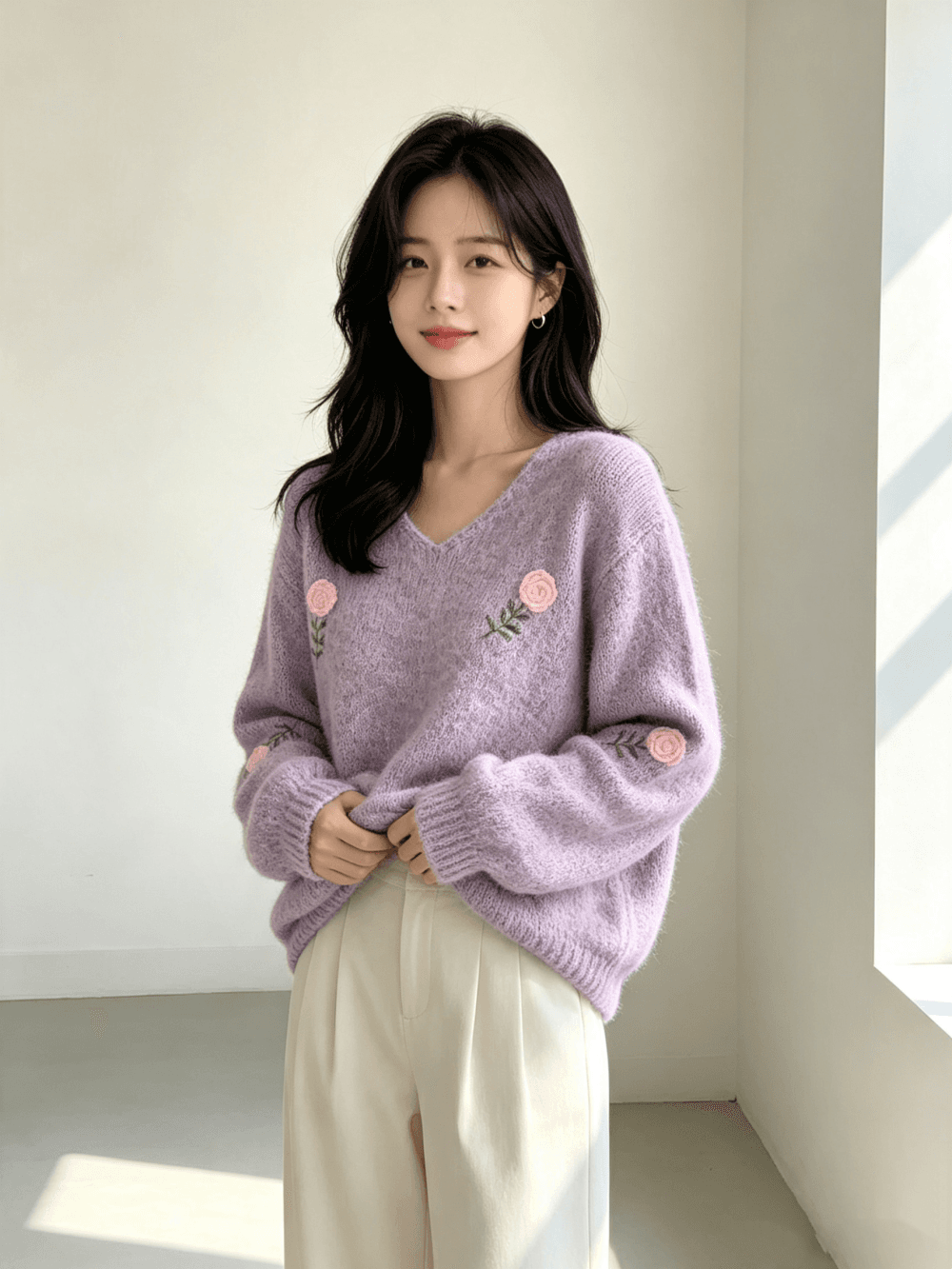 2026 가을 겨울 새로운 자수 루즈핏 달콤함 품격 다용도 스웨터 여자 상세 이미지 4