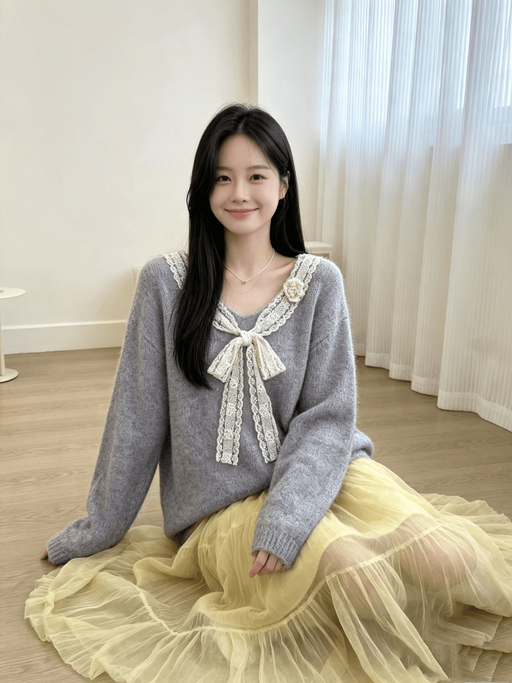 달콤함 우아함 품격 나비 매듭 스웨터 풀오버 니트 스웨터 이미지 3