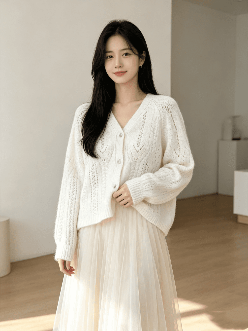 가을 겨울 새로운 V넥 프랑스식 우아함 니트 오픈 가디건 한 부서 절묘한 스웨터 여성 코트 이미지 3