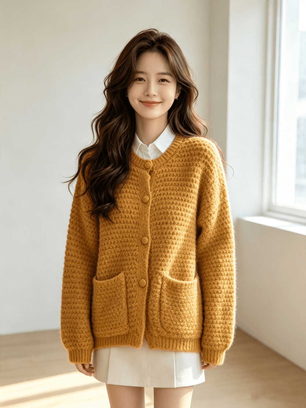레트로 황색 스웨터 오픈 가디건 여성 가을 겨울 새로운 두꺼운 루즈핏 다용도 슬림해 보이는 니트 재킷 맨위 트렌디