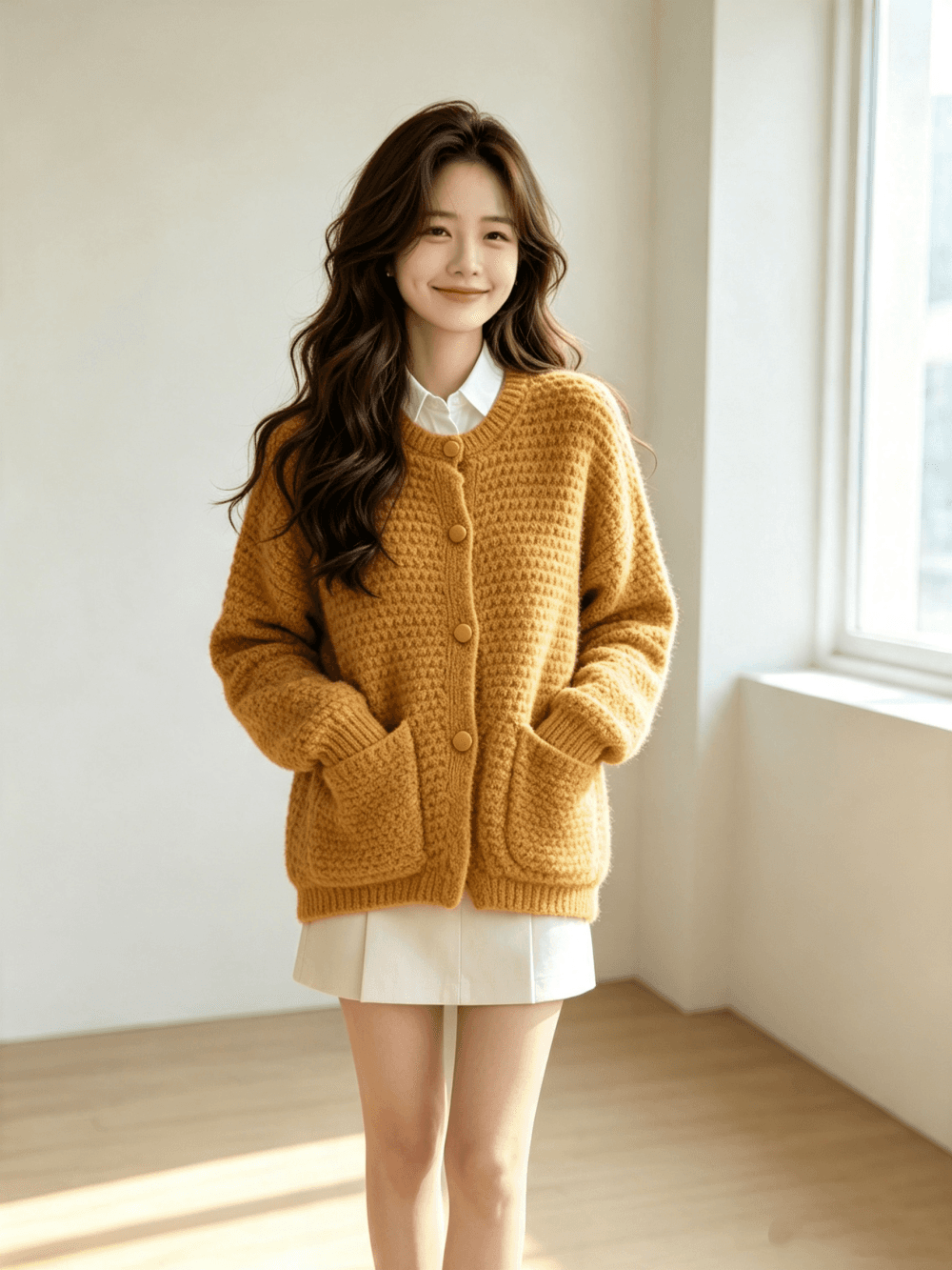 레트로 황색 스웨터 오픈 가디건 여성 가을 겨울 새로운 두꺼운 루즈핏 다용도 슬림해 보이는 니트 재킷 맨위 트렌디 상세 이미지 1