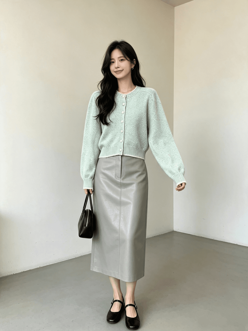 가을 겨울 새로운 부드러운 찹쌀 박하 녹색 포인트 실 한 부서 스웨터 오픈 가디건 여성 우아함 작은 대중 느긋한 니트 맨위 재킷 이미지 2