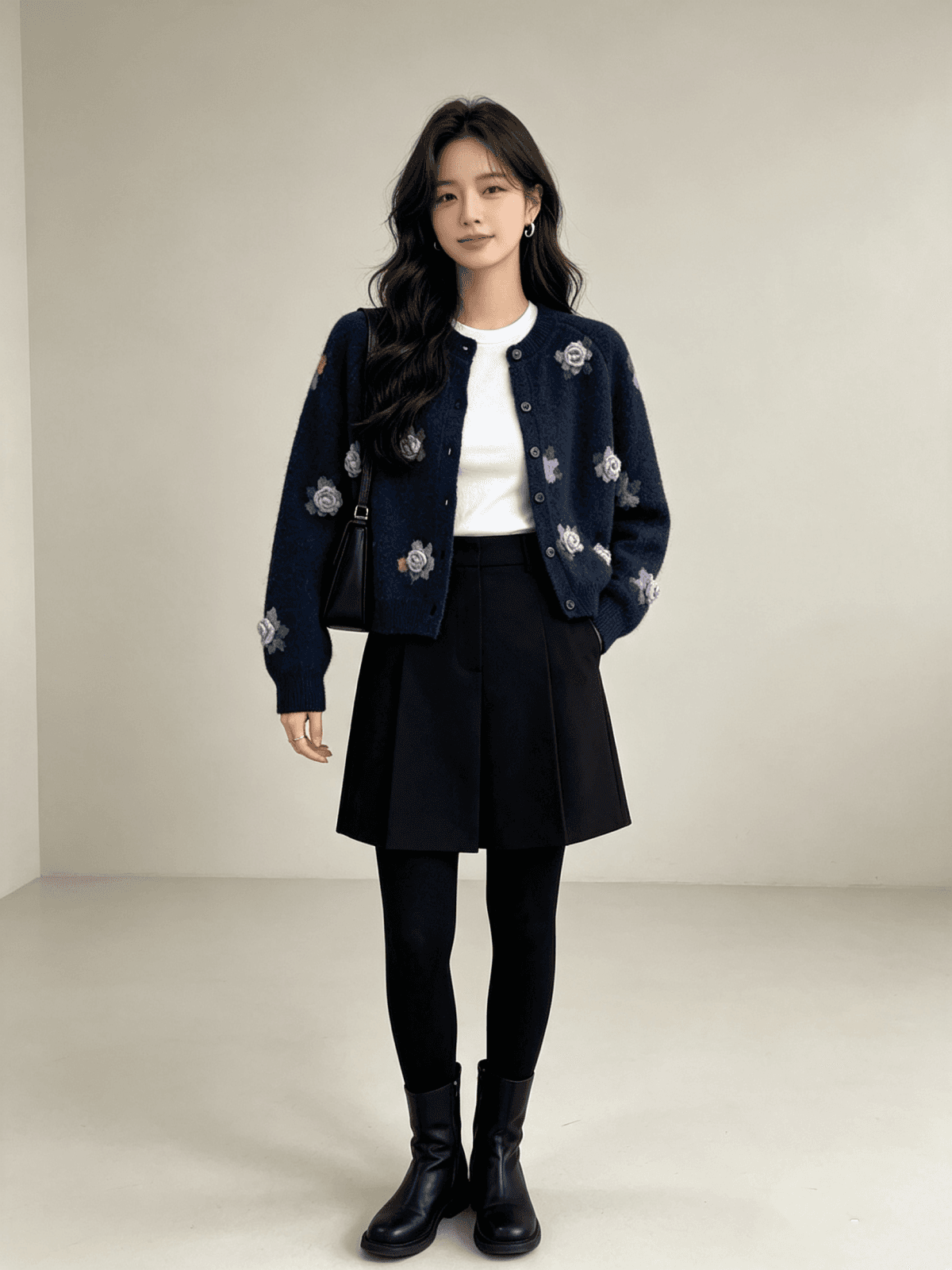 가을 겨울 새로운 한 부서 스웨터 코트 패션 꽃 니트 오픈 가디건 여성 트렌디 상세 이미지 6