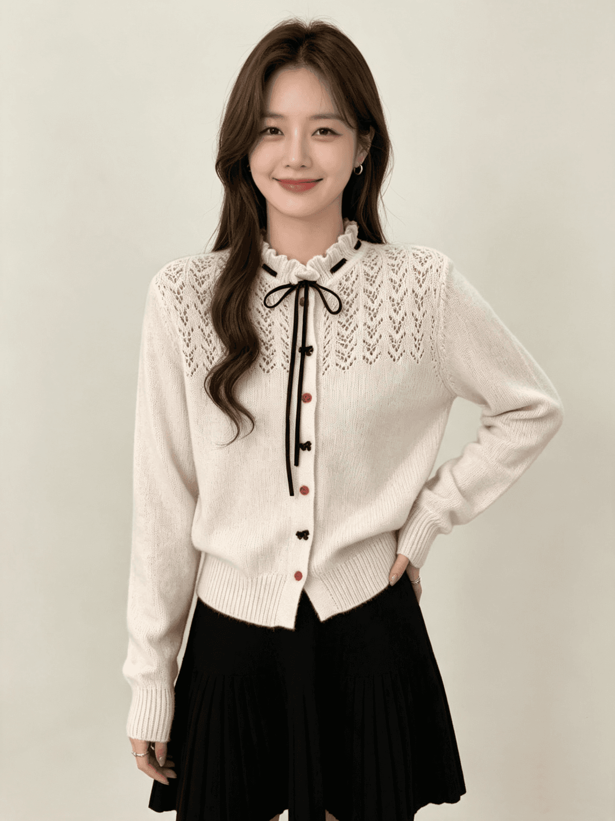 분위기 센스 가을 겨울 스웨터 달콤함 부드러운 찹쌀 나비 매듭 니트 스웨터 여성 부드러운 카디건 코트 맨위