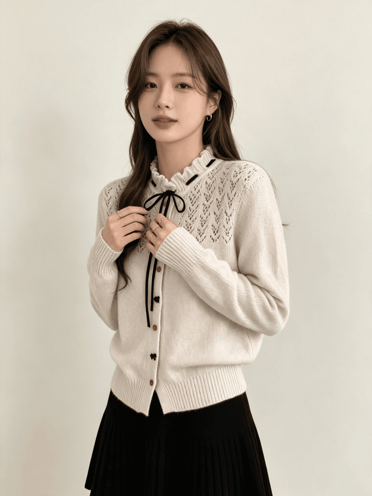 분위기 센스 가을 겨울 스웨터 달콤함 부드러운 찹쌀 나비 매듭 니트 스웨터 여성 부드러운 카디건 코트 맨위 이미지 2