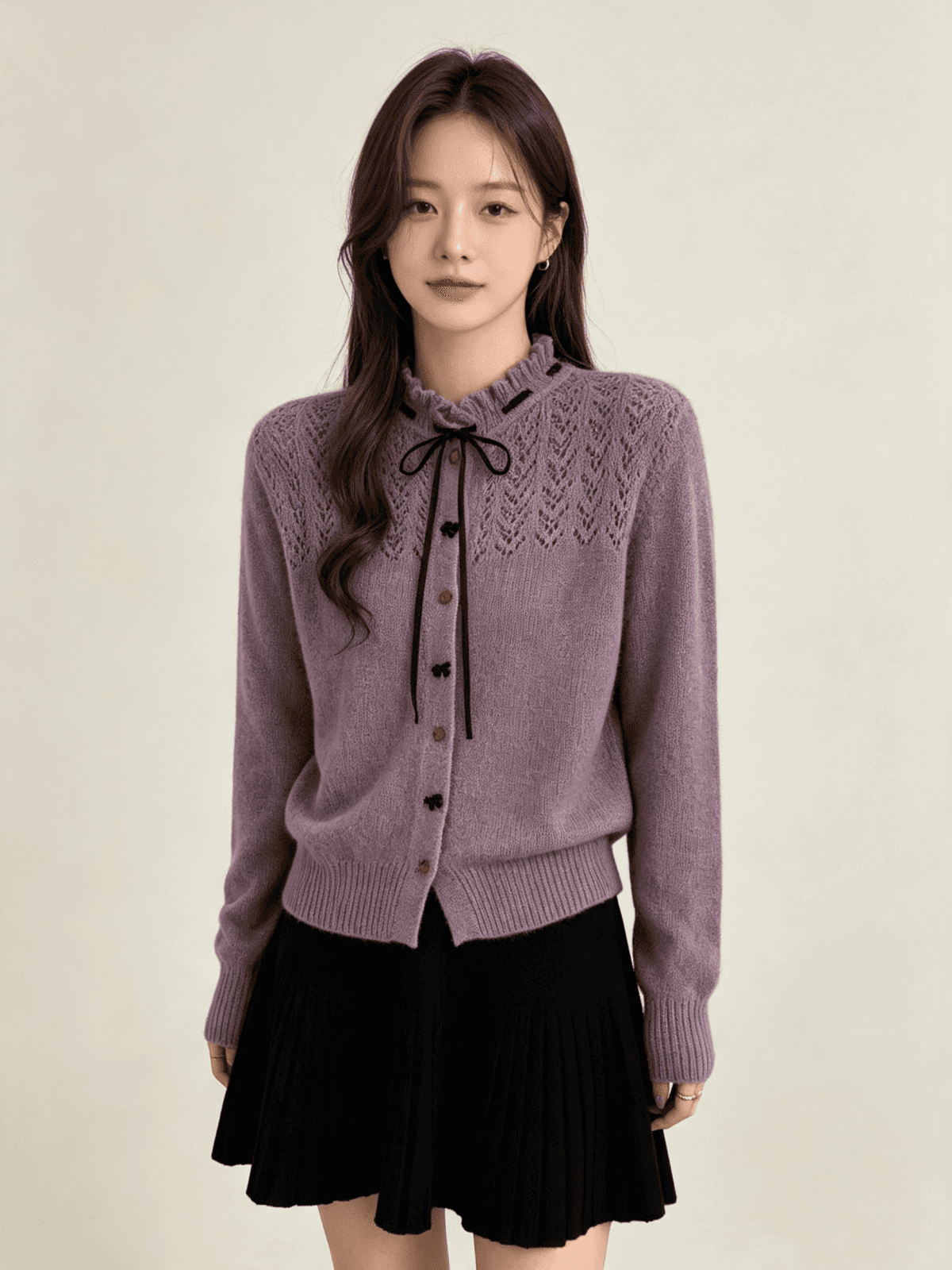 분위기 센스 가을 겨울 스웨터 달콤함 부드러운 찹쌀 나비 매듭 니트 스웨터 여성 부드러운 카디건 코트 맨위 상세 이미지 2