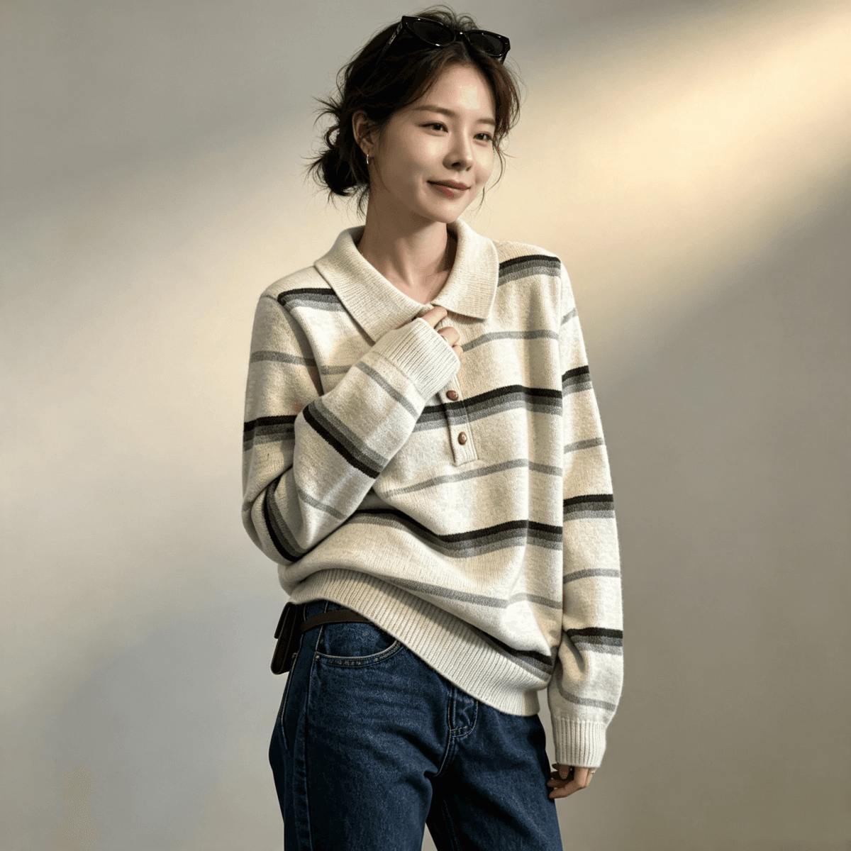 가을 겨울 새로운 스트라이프 ppolo 칼라 풀오버 패션 풀오버 니트 스웨터 스웨터 맨위 여성 상세 이미지 5