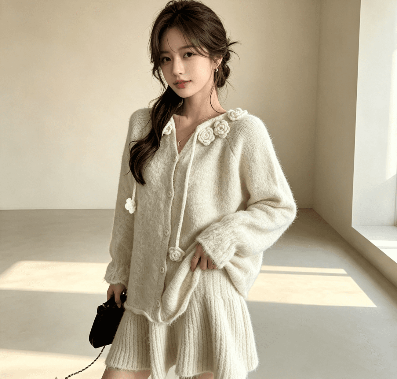 가을 겨울 새로운 작은 샤넬 스타일 스웨터 세트 달콤함 미니 스커트 니트 스웨터 투피스 세트 상세 이미지 1
