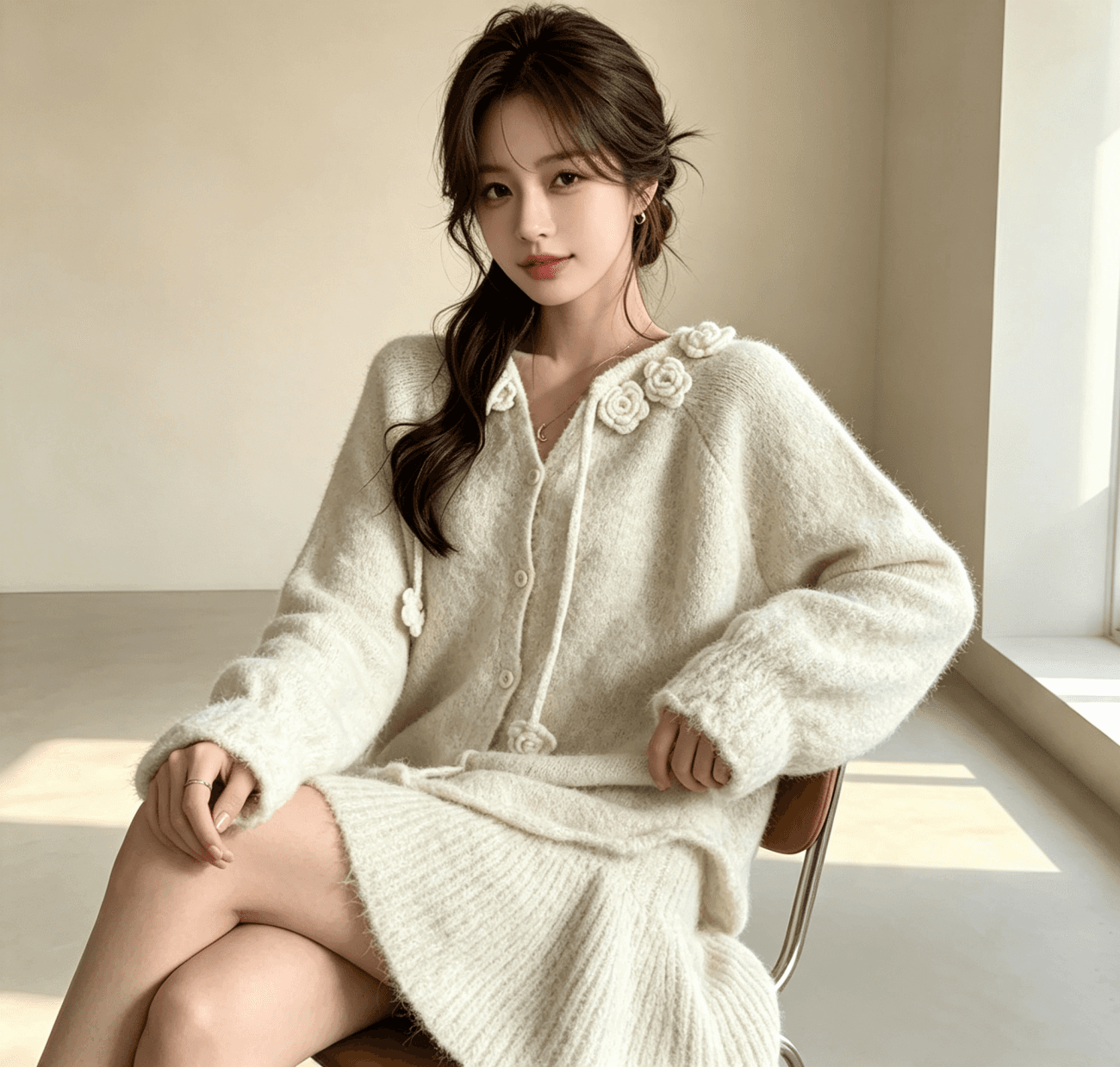 가을 겨울 새로운 작은 샤넬 스타일 스웨터 세트 달콤함 미니 스커트 니트 스웨터 투피스 세트 상세 이미지 3