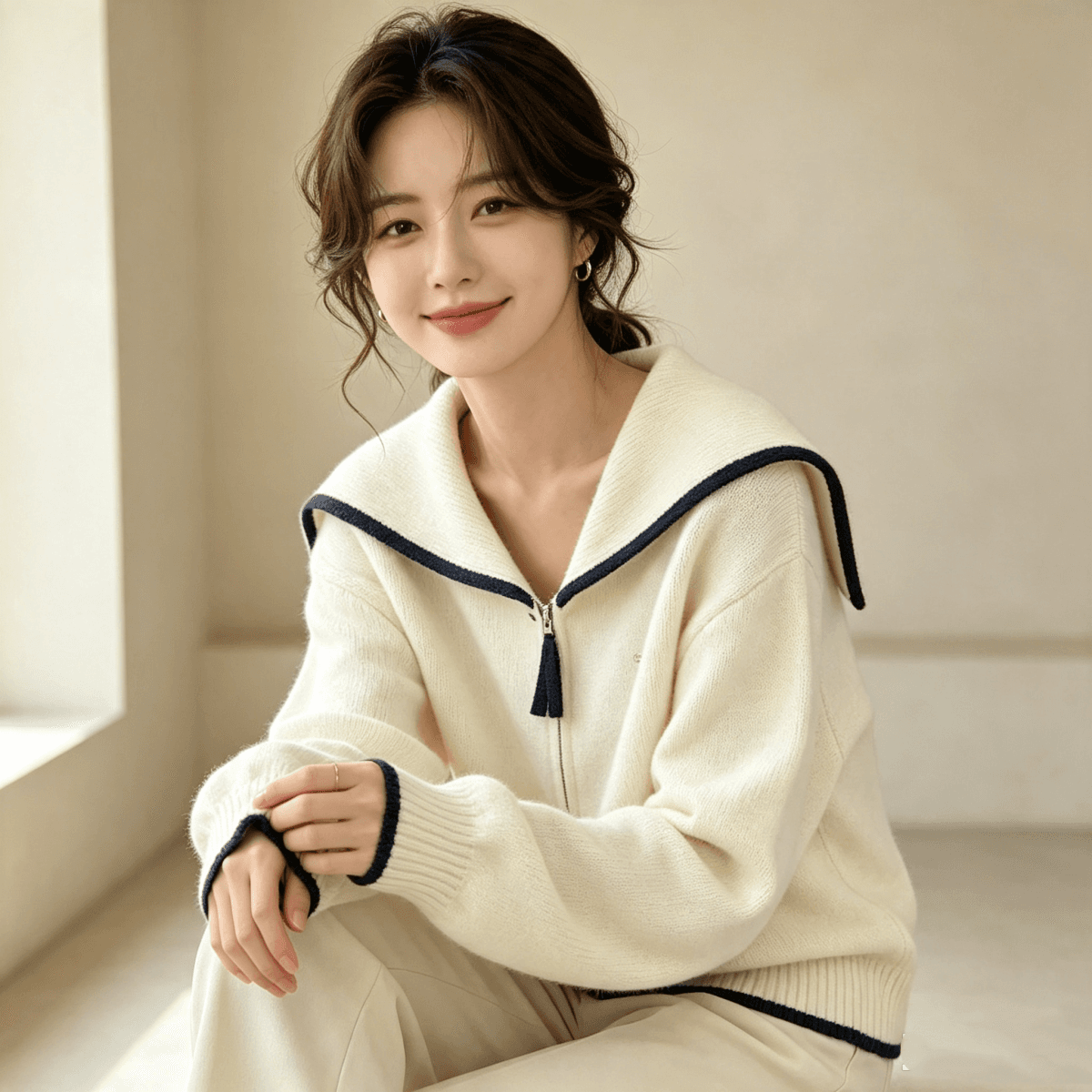 가을 겨울 새로운 해군 칼라 풀오버 니트 스웨터 맨위 재킷 이미지 4