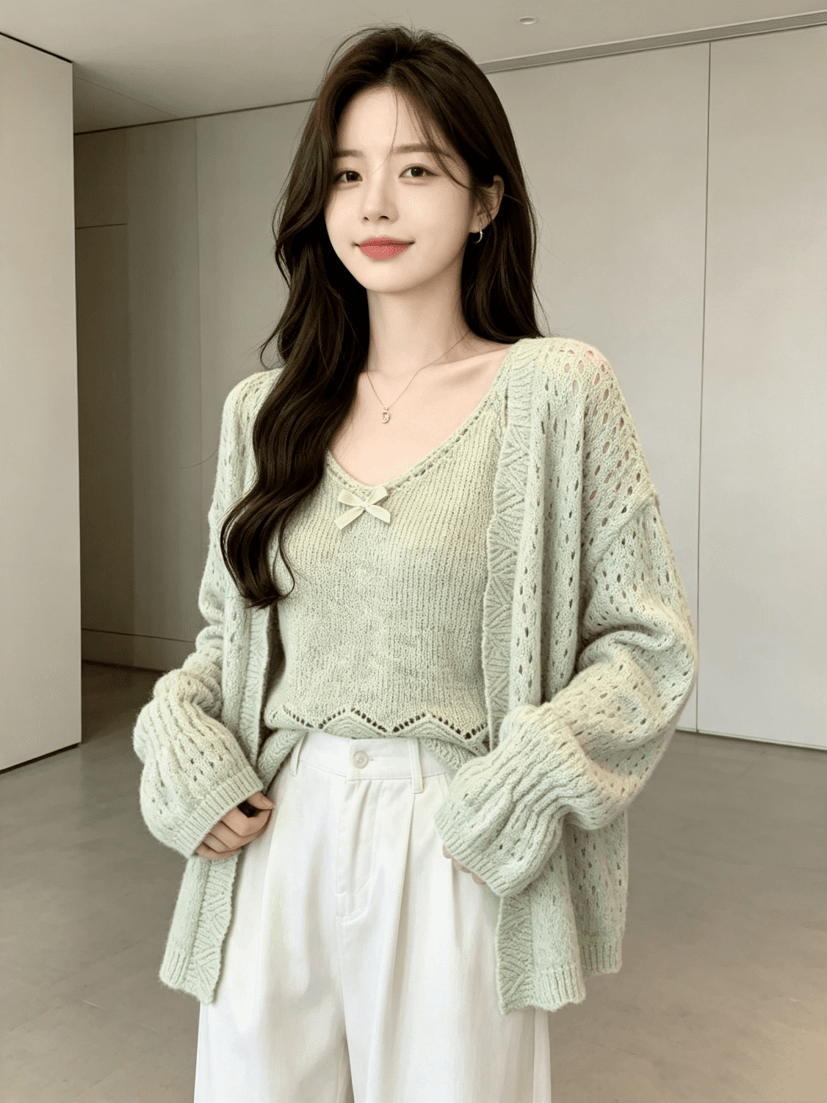 가을 겨울 새로운 절묘한 느긋한 바람 슬립 니트 스웨터 스웨터 2 세트 세트 상세 이미지 6