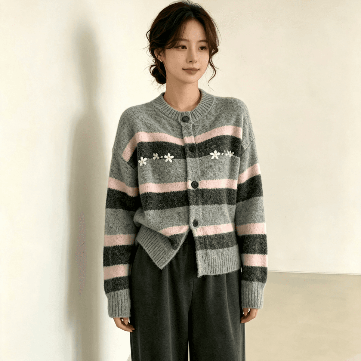 작은 샤넬 스타일 니트 패션 배색 니트 오픈 가디건 느긋한 바람 패션 다용도 스웨터 여성 코트 이미지 2