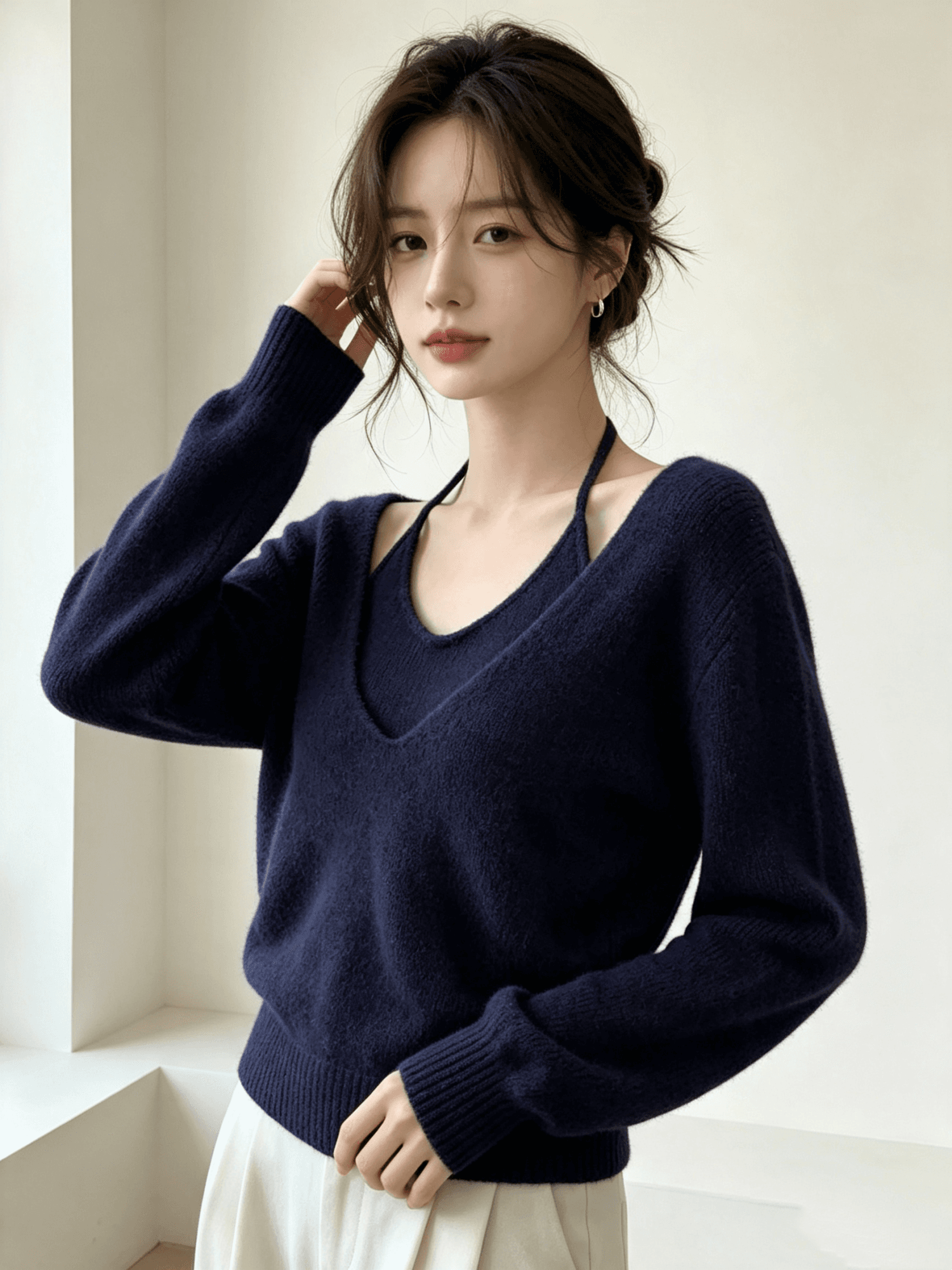 가을 겨울 새로운 작은 샤넬 스타일 패션 행침 목 니트 투피스 세트 스웨터 여자 이미지 3