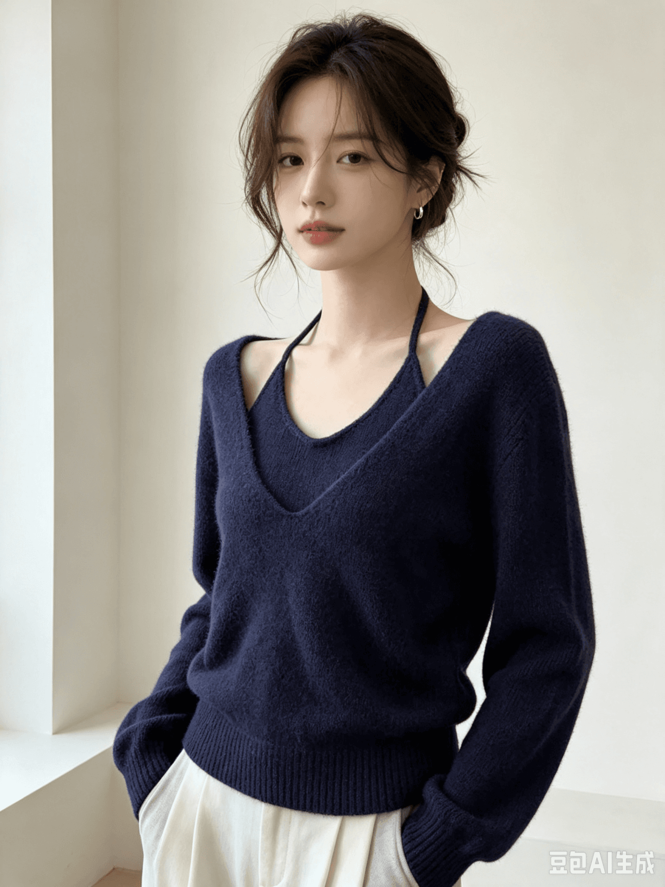 가을 겨울 새로운 작은 샤넬 스타일 패션 행침 목 니트 투피스 세트 스웨터 여자 상세 이미지 8