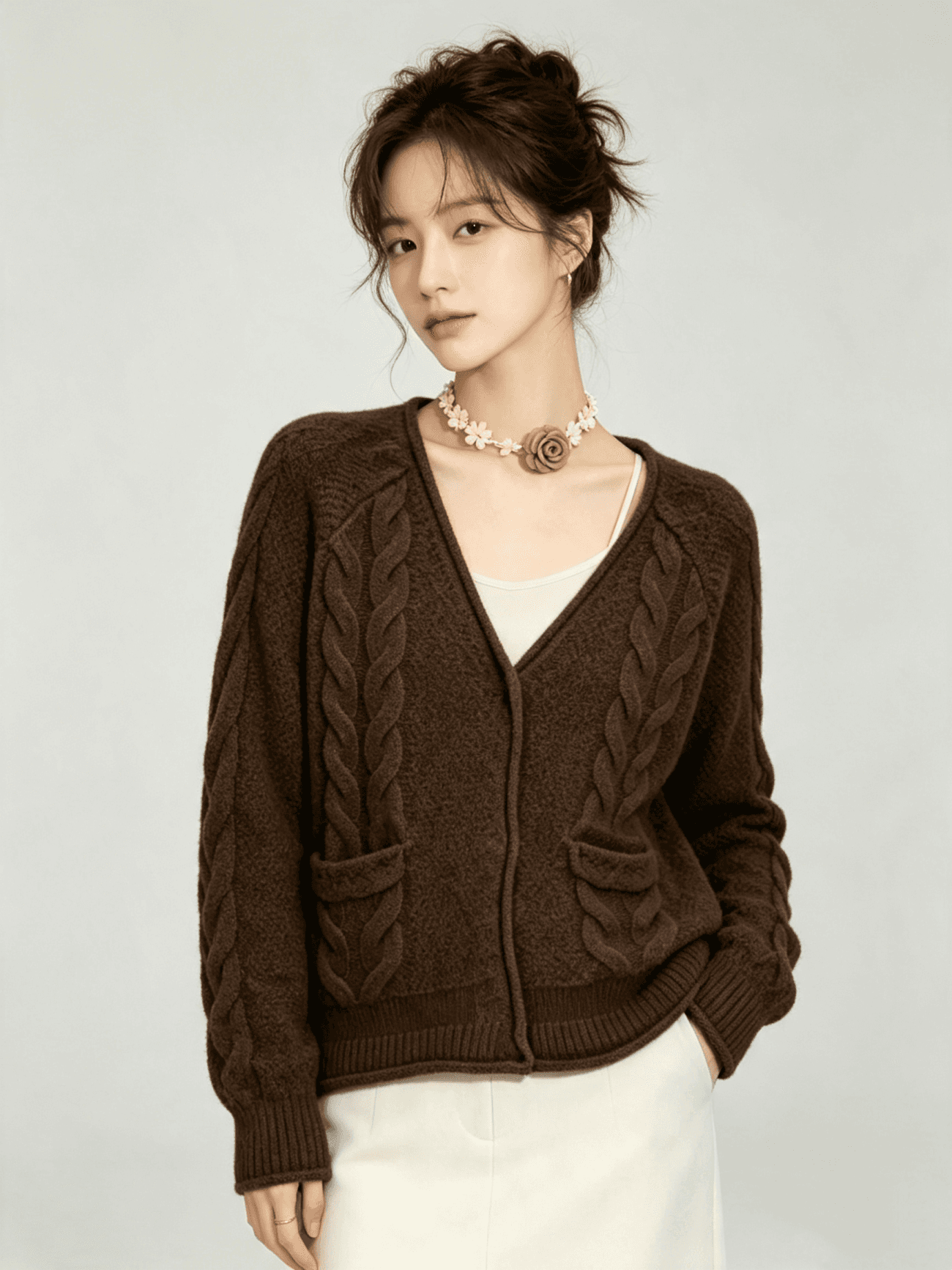 가을 겨울 새로운 꽈배기 주머니 니트 오픈 가디건 대기 패션 스웨터 여성 코트 트렌디 이미지 2