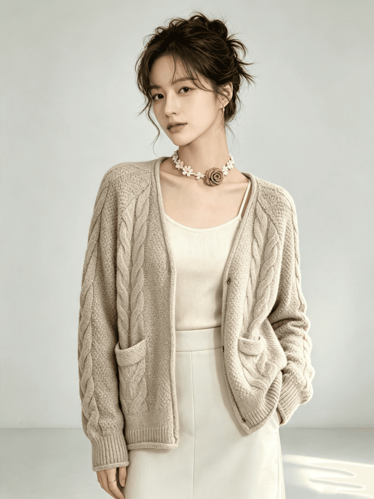 가을 겨울 새로운 꽈배기 주머니 니트 오픈 가디건 대기 패션 스웨터 여성 코트 트렌디 이미지 3