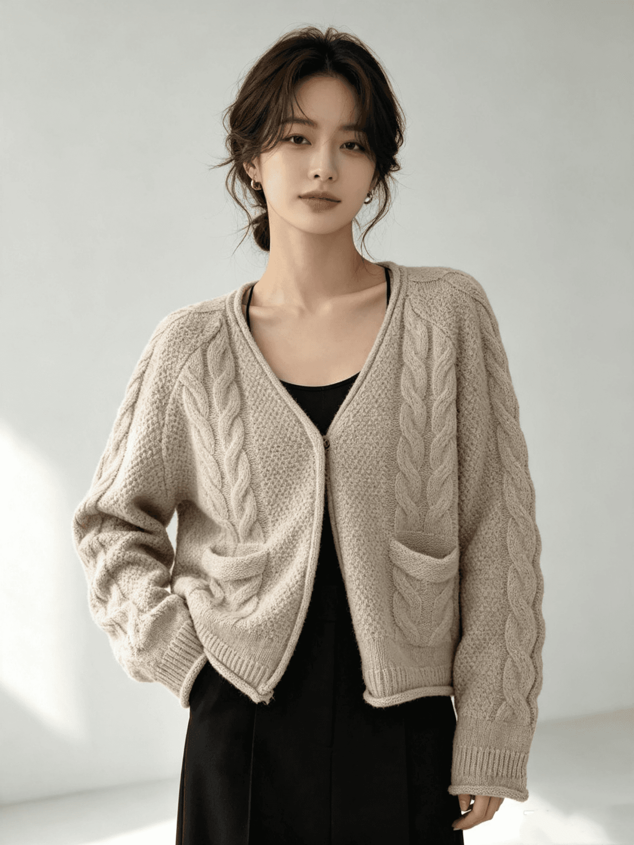 가을 겨울 새로운 꽈배기 주머니 니트 오픈 가디건 대기 패션 스웨터 여성 코트 트렌디 상세 이미지 3