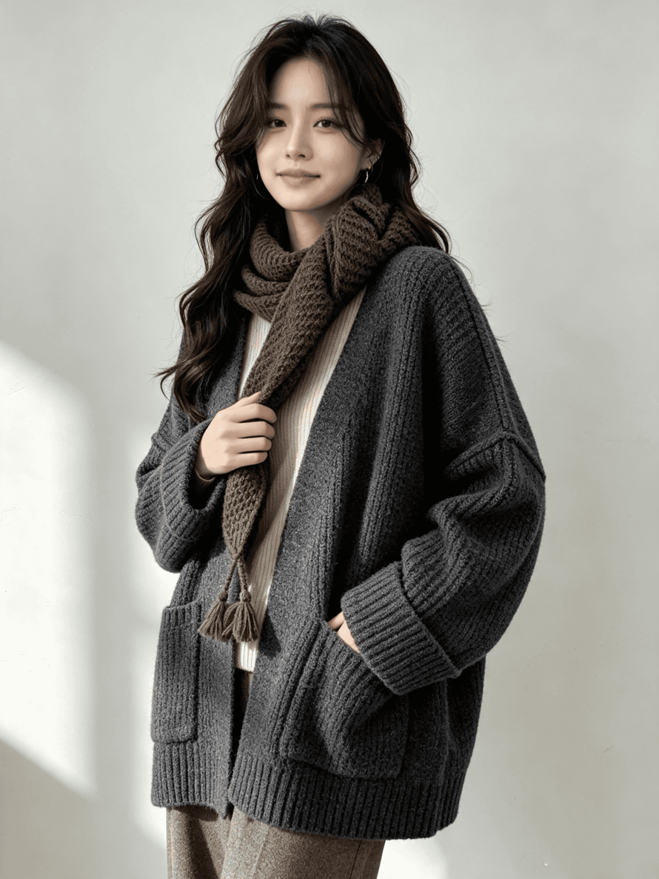 가을 겨울 새로운 대기 패션 두꺼운 스웨터 오픈 가디건 한 부서 다용도 재킷 상세 이미지 4