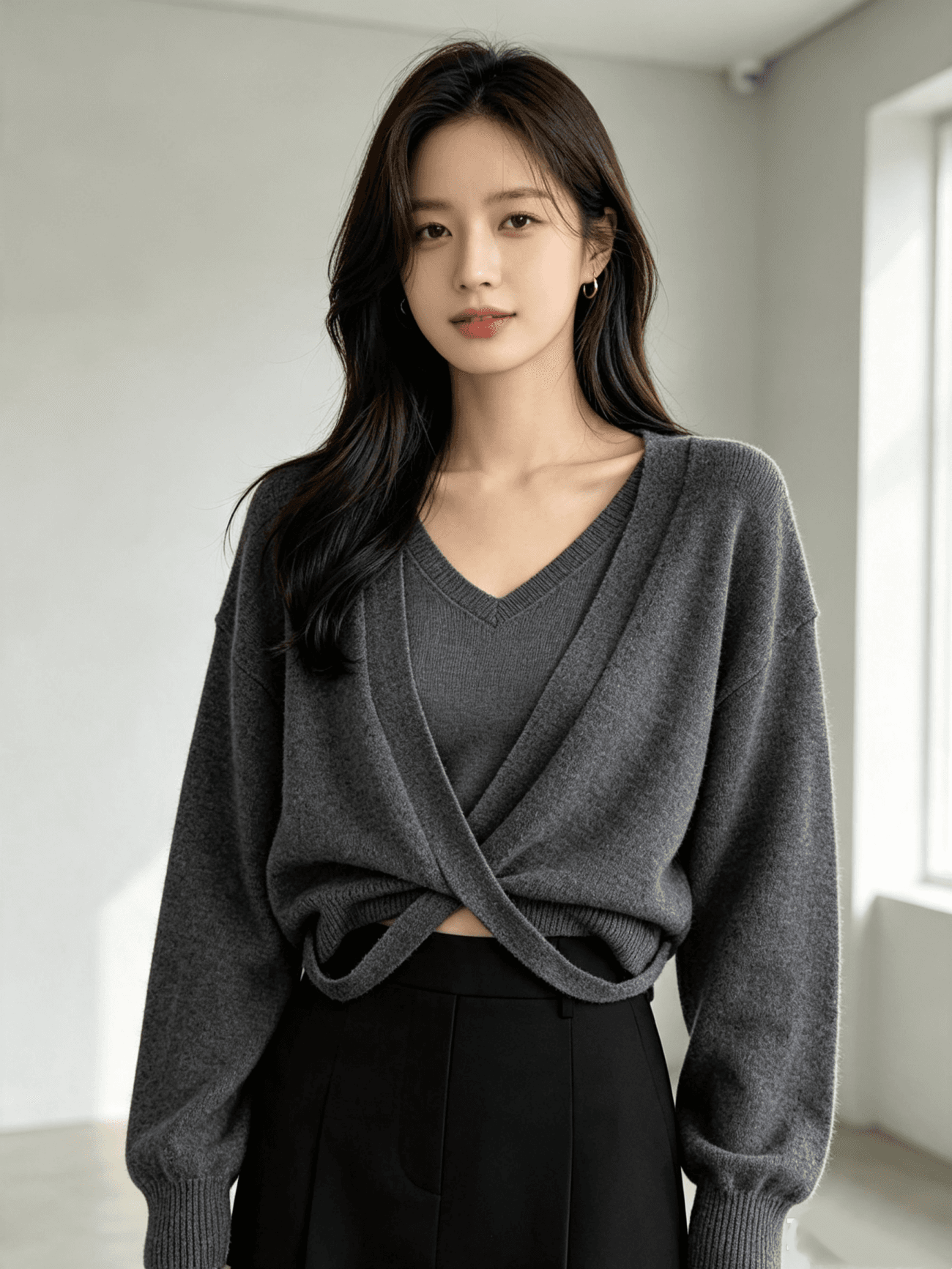 한 부서 가을 겨울 새로운 풀오버 페이크 레이어드 스웨터 니트 스웨터 이미지 2