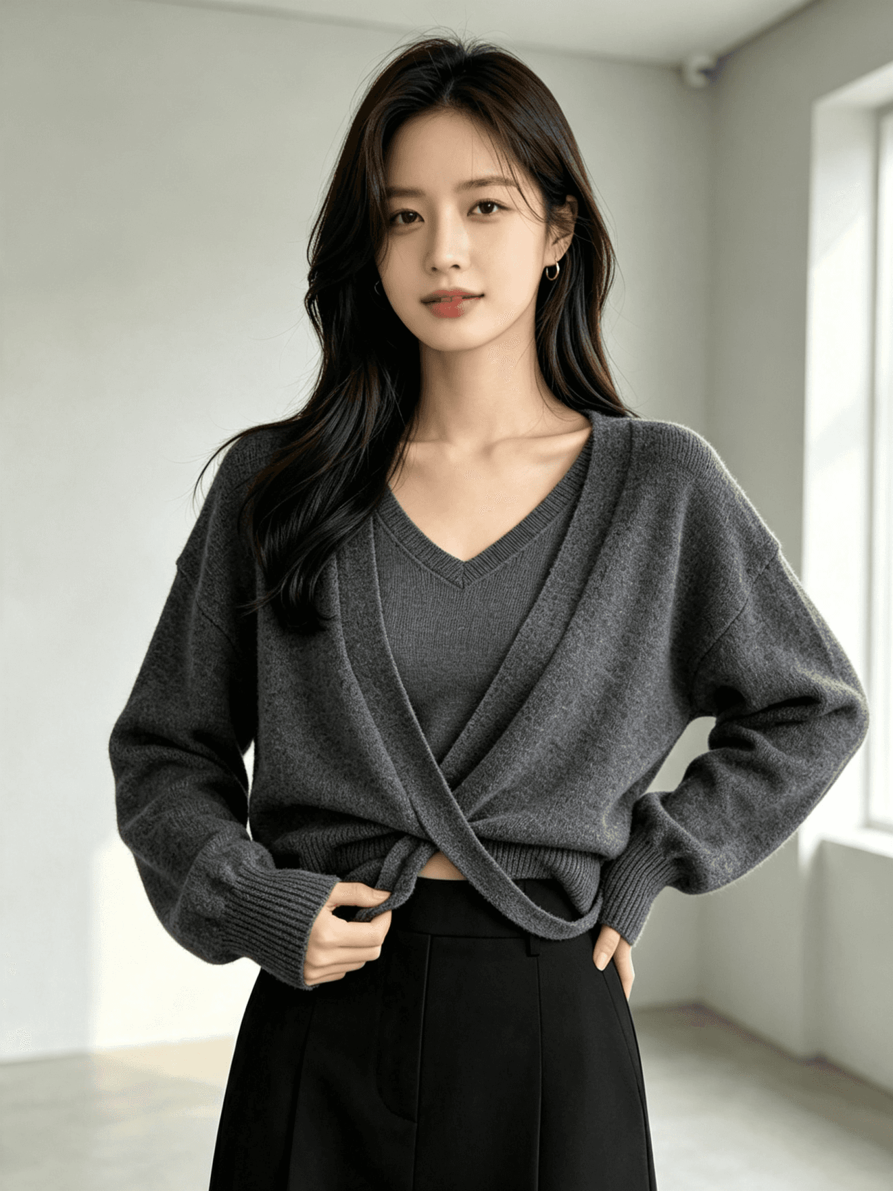 한 부서 가을 겨울 새로운 풀오버 페이크 레이어드 스웨터 니트 스웨터 상세 이미지 5