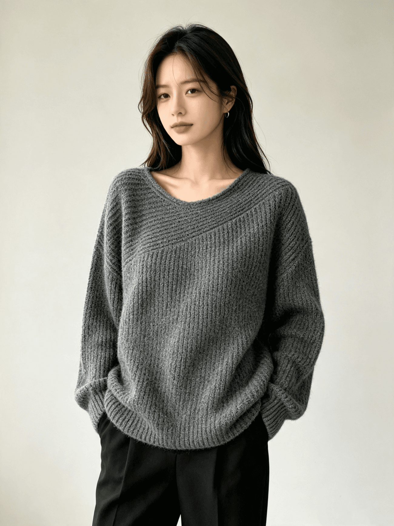 한 부서 가을 겨울 새로운 절묘한 느긋한 바람 풀오버 단색 스웨터 니트 스웨터 맨위 이미지 2