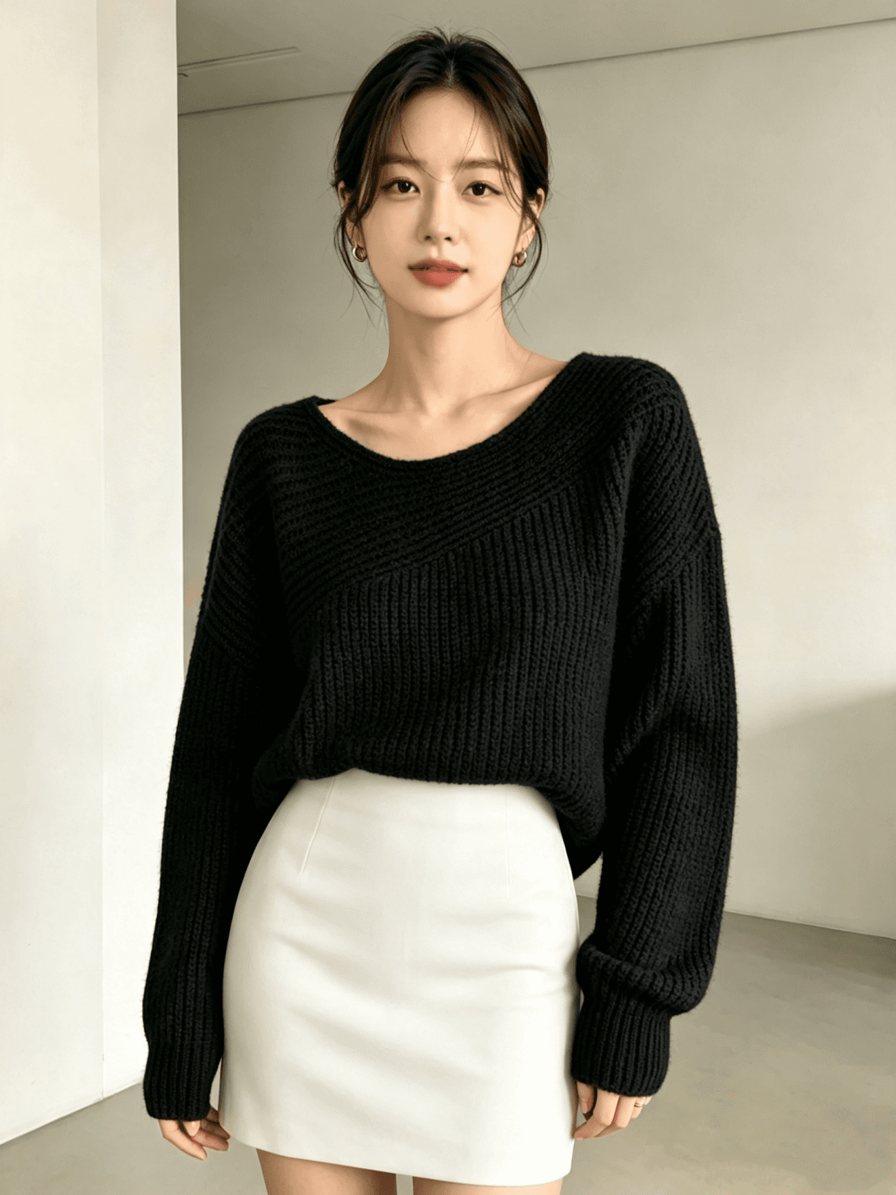 한 부서 가을 겨울 새로운 절묘한 느긋한 바람 풀오버 단색 스웨터 니트 스웨터 맨위 상세 이미지 1