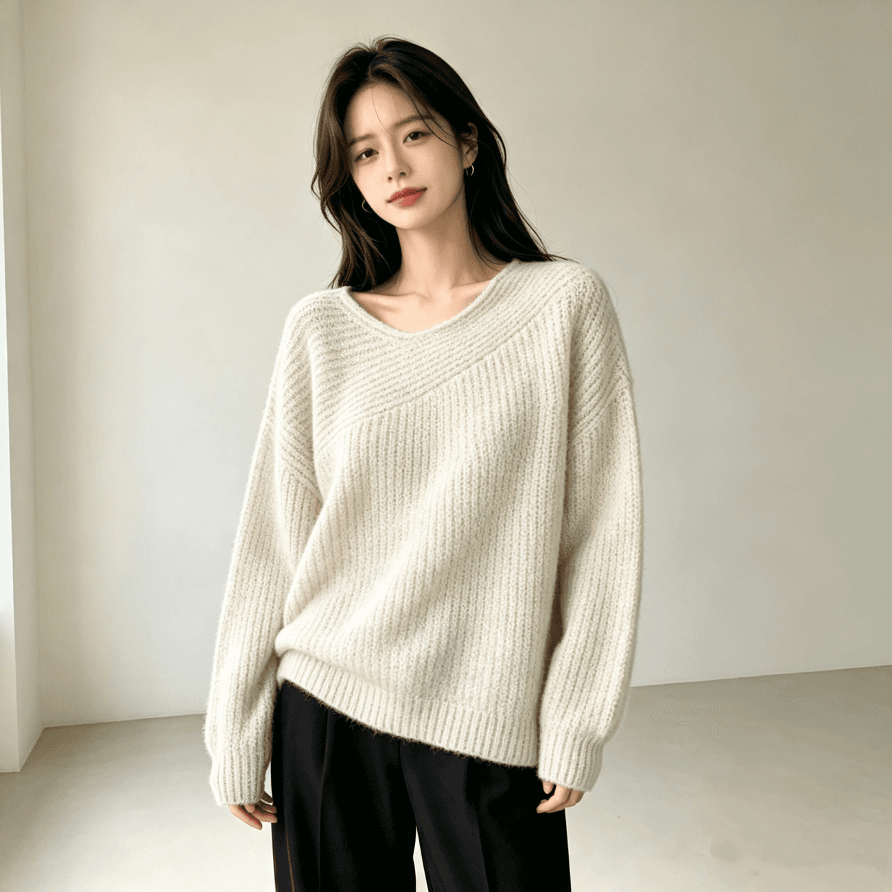 한 부서 가을 겨울 새로운 절묘한 느긋한 바람 풀오버 단색 스웨터 니트 스웨터 맨위 상세 이미지 3