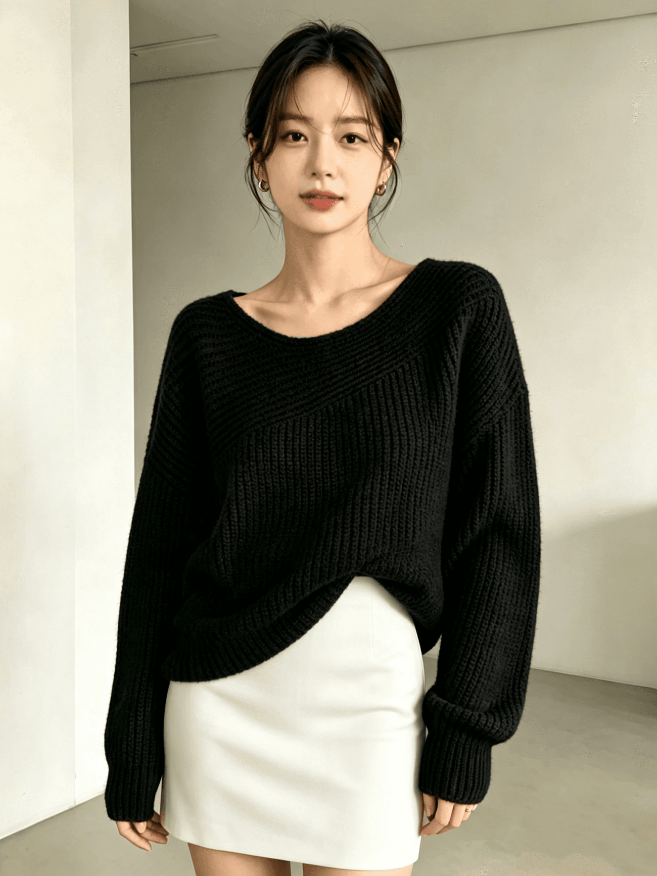 한 부서 가을 겨울 새로운 절묘한 느긋한 바람 풀오버 단색 스웨터 니트 스웨터 맨위 상세 이미지 4