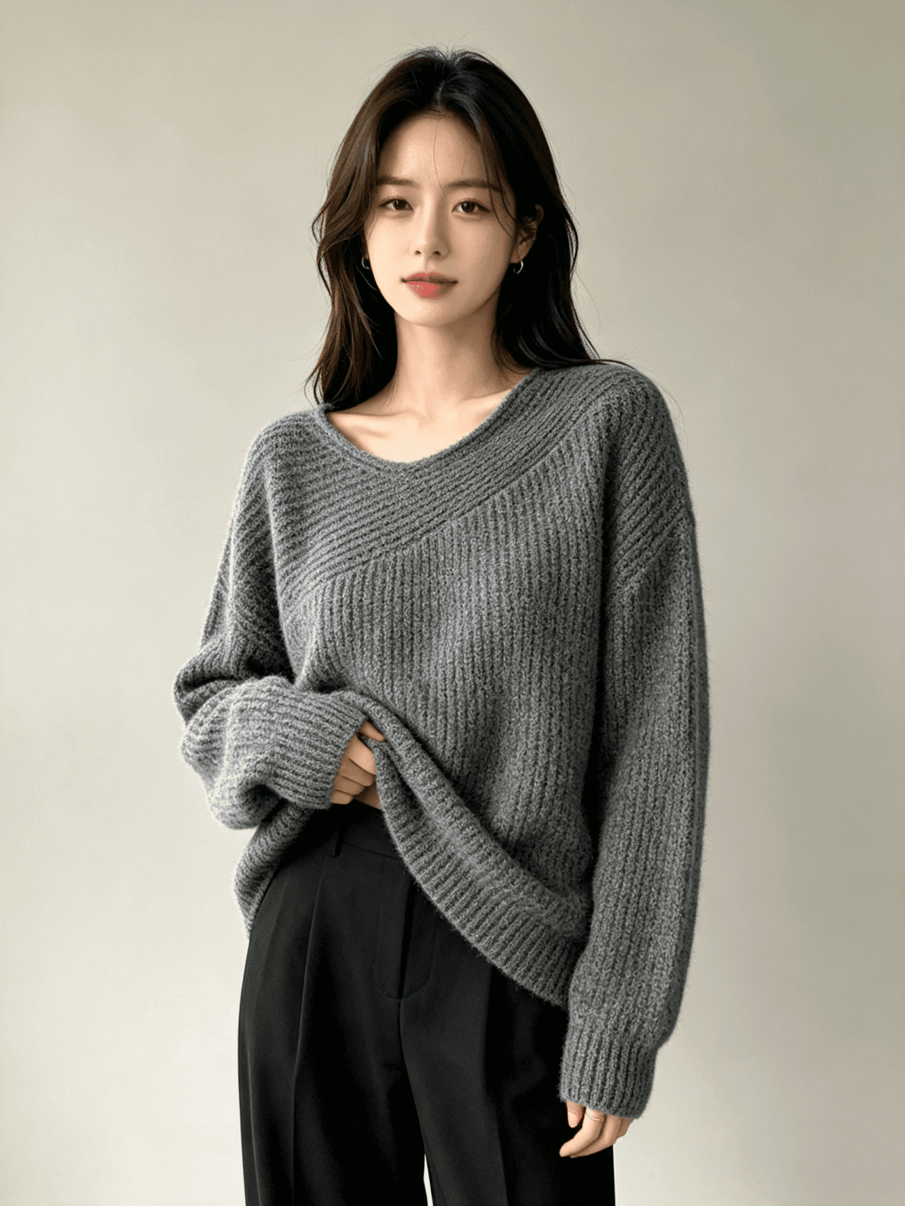 한 부서 가을 겨울 새로운 절묘한 느긋한 바람 풀오버 단색 스웨터 니트 스웨터 맨위 상세 이미지 5
