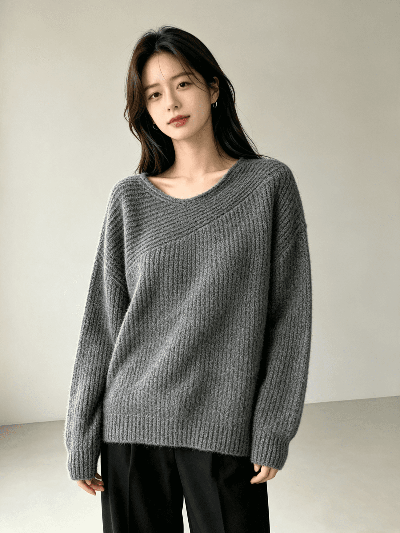 한 부서 가을 겨울 새로운 절묘한 느긋한 바람 풀오버 단색 스웨터 니트 스웨터 맨위 상세 이미지 8
