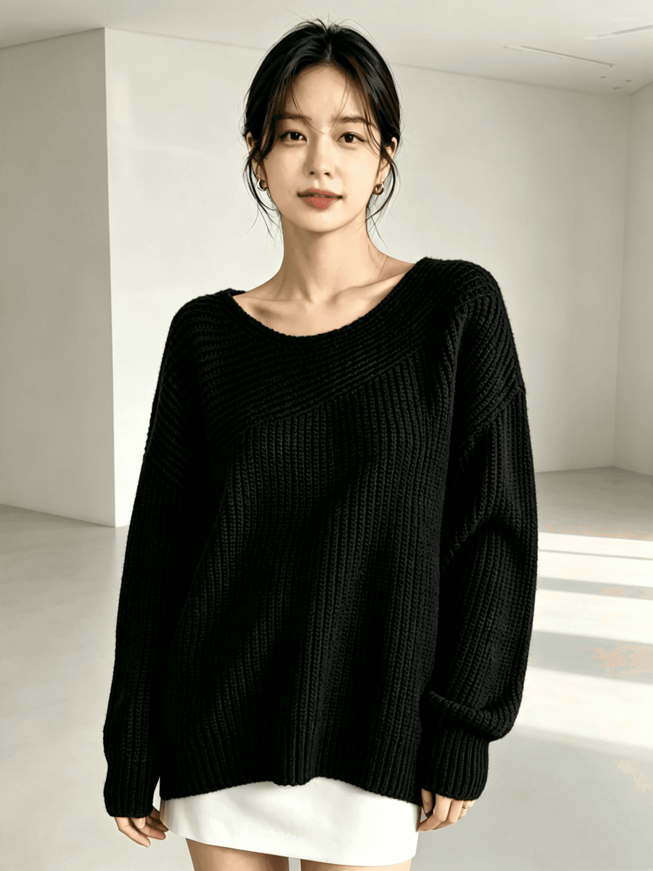 한 부서 가을 겨울 새로운 절묘한 느긋한 바람 풀오버 단색 스웨터 니트 스웨터 맨위 이미지 3