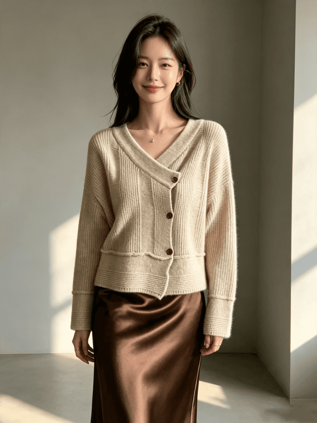 가을 겨울 새로운 품격 다용도 비스듬한 襟 니트 오픈 가디건 싱글 줄 버튼 스웨터 여성 코트 트렌디