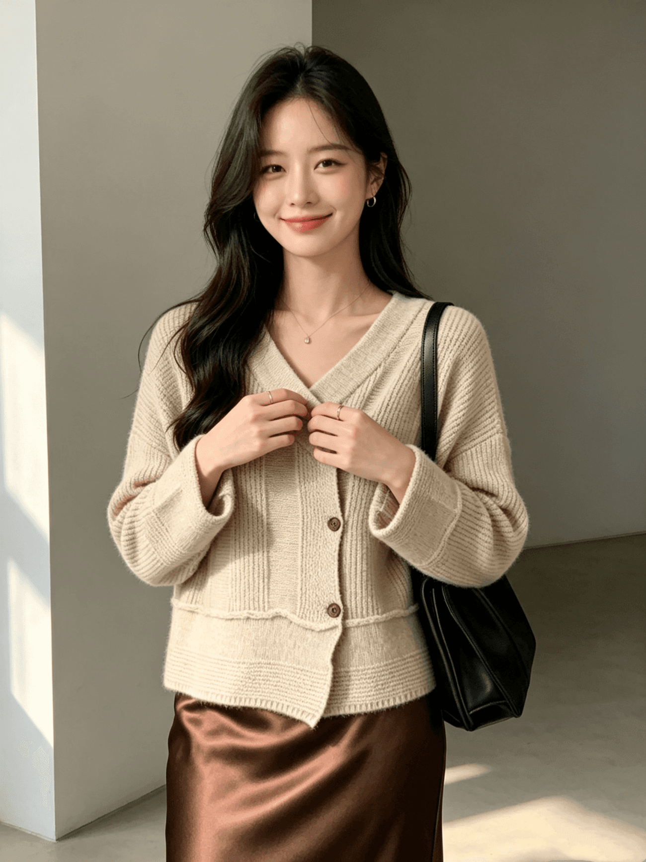가을 겨울 새로운 품격 다용도 비스듬한 襟 니트 오픈 가디건 싱글 줄 버튼 스웨터 여성 코트 트렌디 이미지 2
