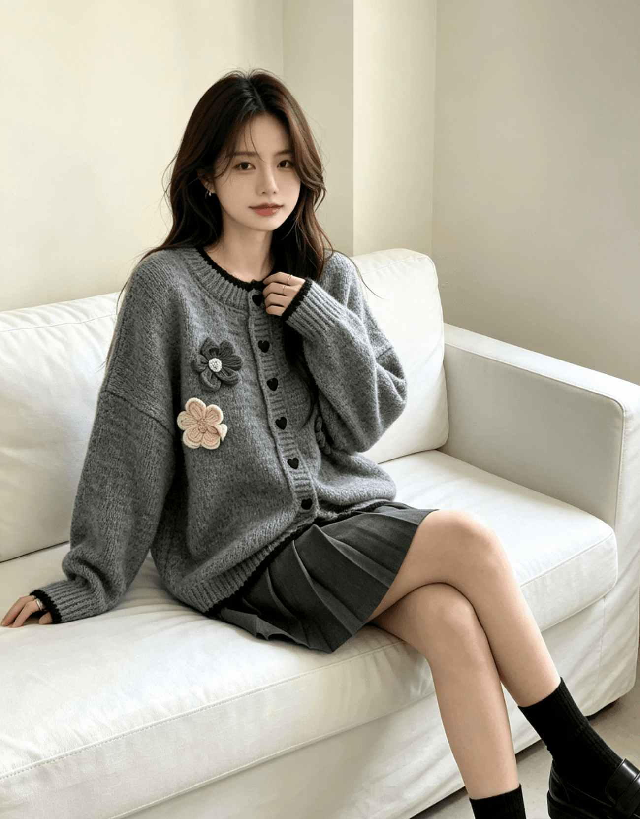 한 부서 달콤함 꽃 가을 겨울 새로운 싱글 줄 버튼 다용도 작은 샤넬 스타일 스웨터 코트 니트 오픈 가디건 상세 이미지 5