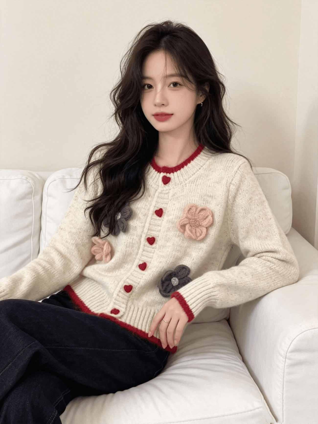 한 부서 달콤함 꽃 가을 겨울 새로운 싱글 줄 버튼 다용도 작은 샤넬 스타일 스웨터 코트 니트 오픈 가디건 상세 이미지 6