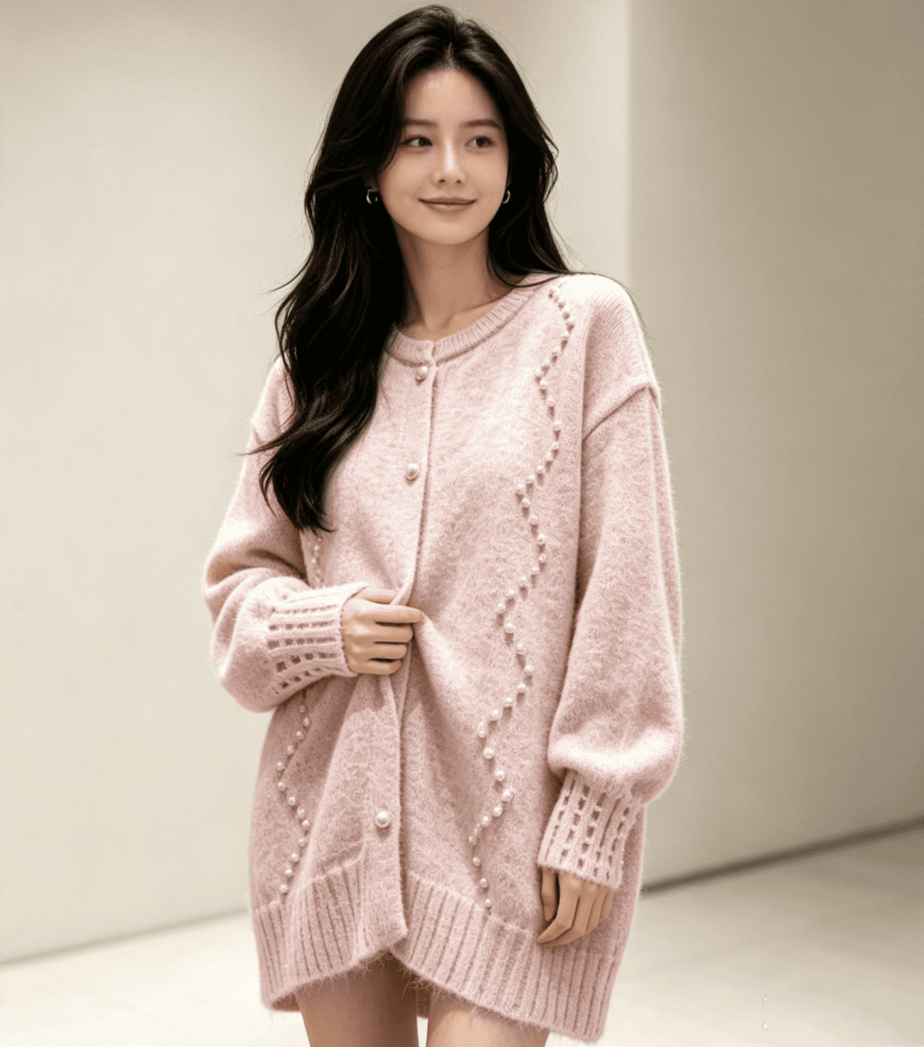 가을 겨울 새로운 느긋한 바람 루즈핏 스웨터 니트 스웨터 무거운 작업 비즈 박기 빅 사이즈 달콤함 스웨터 여성 코트