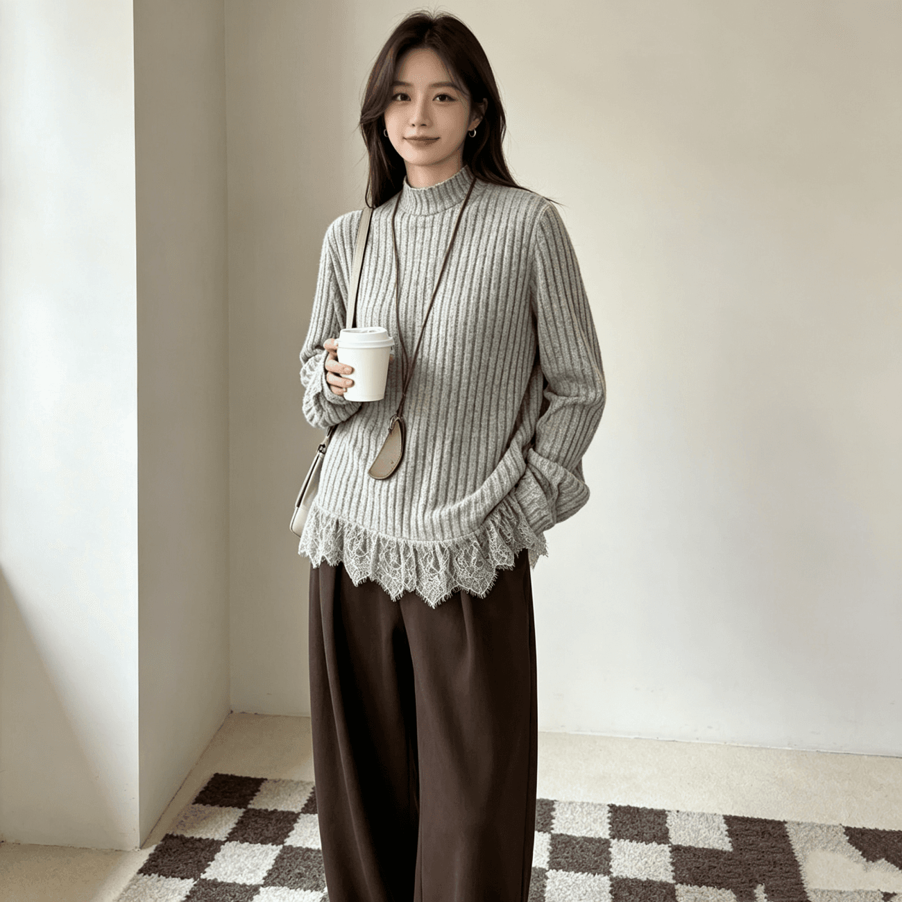 가을 겨울 새로운 다용도 레이스 조각 기본 셔츠 여성 이미지 4
