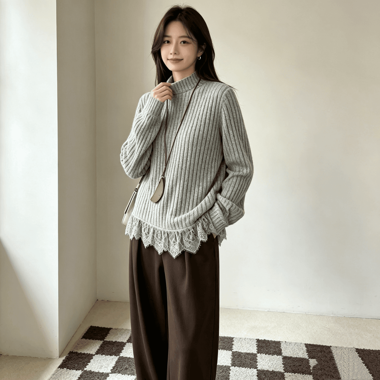 가을 겨울 새로운 다용도 레이스 조각 기본 셔츠 여성 이미지 3