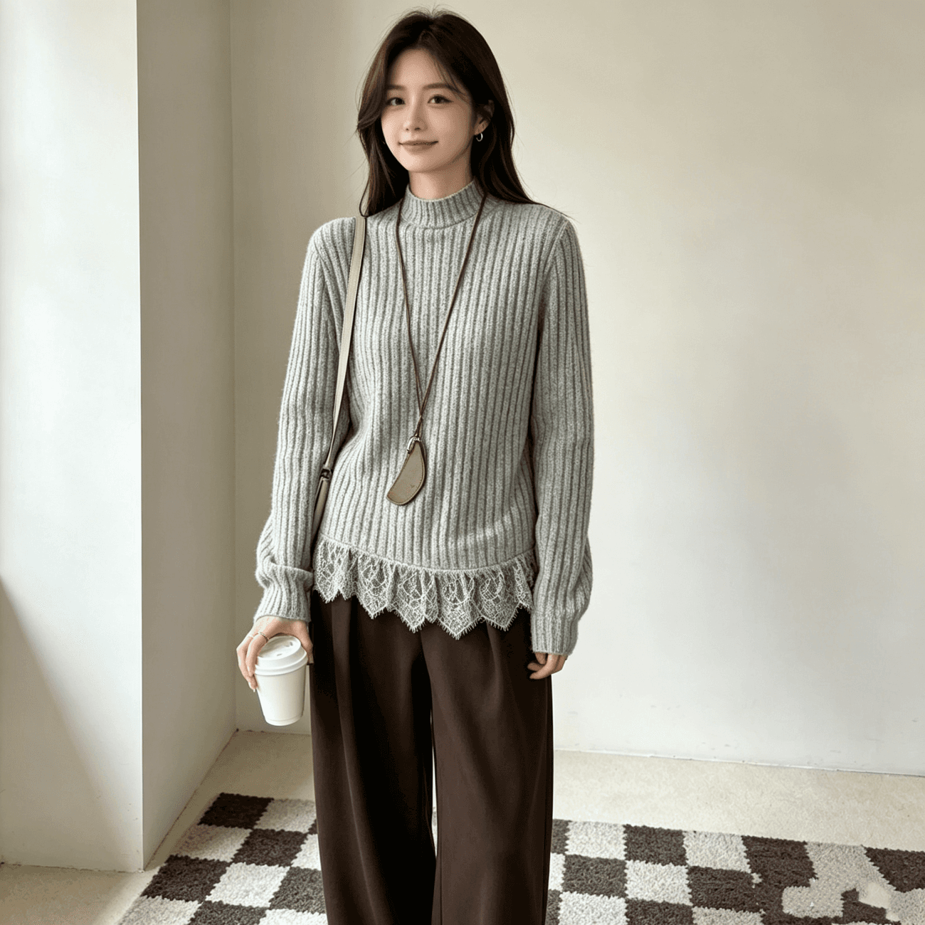 가을 겨울 새로운 다용도 레이스 조각 기본 셔츠 여성 상세 이미지 4