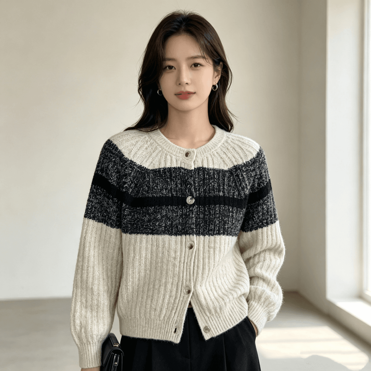 레트로 배색 스트라이프 니트 오픈 가디건 여성 가을 겨울 느긋한 바람 작은 키 쇼트 스타일 부드러운 찹쌀 스웨터 코트 여성 셔츠 이미지 2