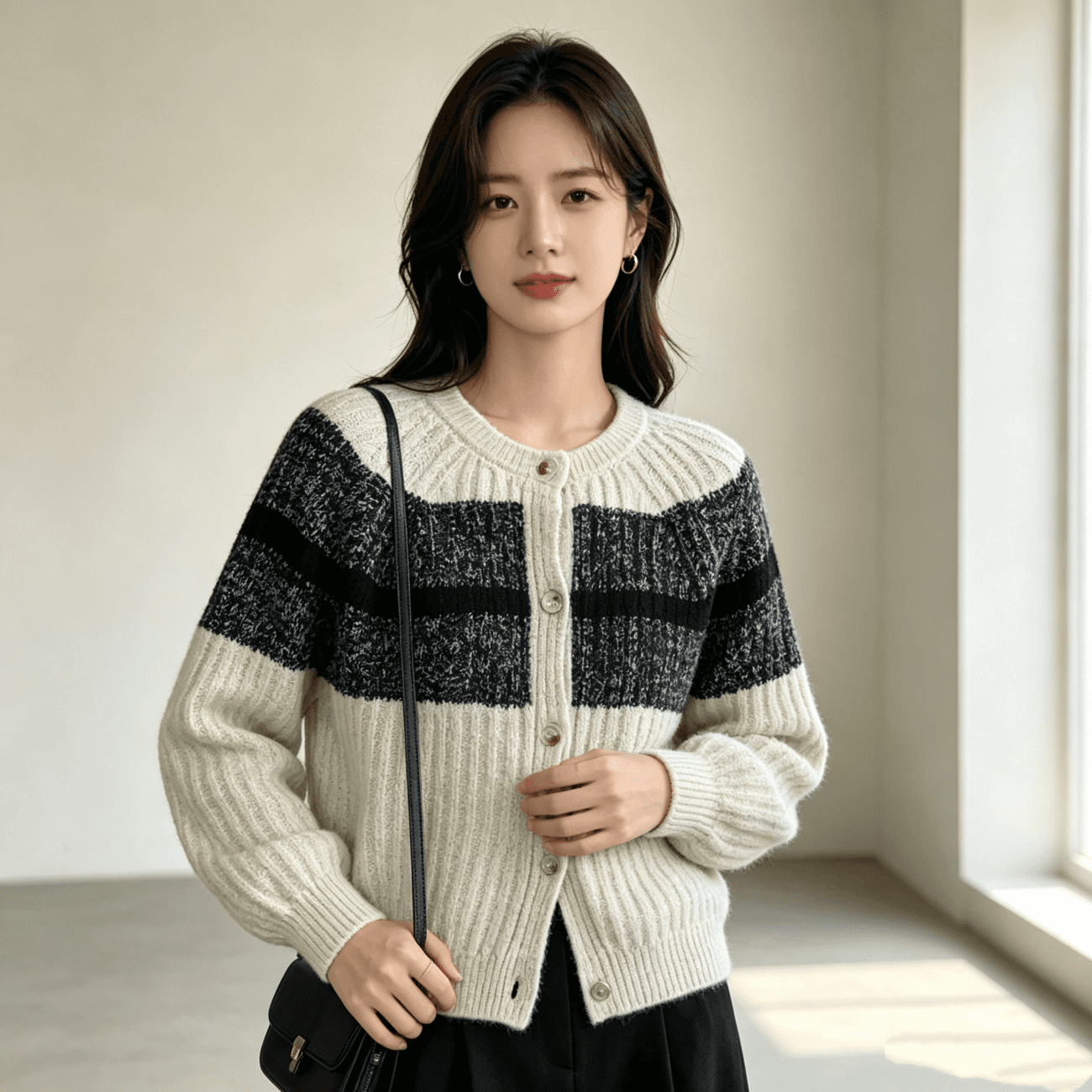 레트로 배색 스트라이프 니트 오픈 가디건 여성 가을 겨울 느긋한 바람 작은 키 쇼트 스타일 부드러운 찹쌀 스웨터 코트 여성 셔츠 상세 이미지 4
