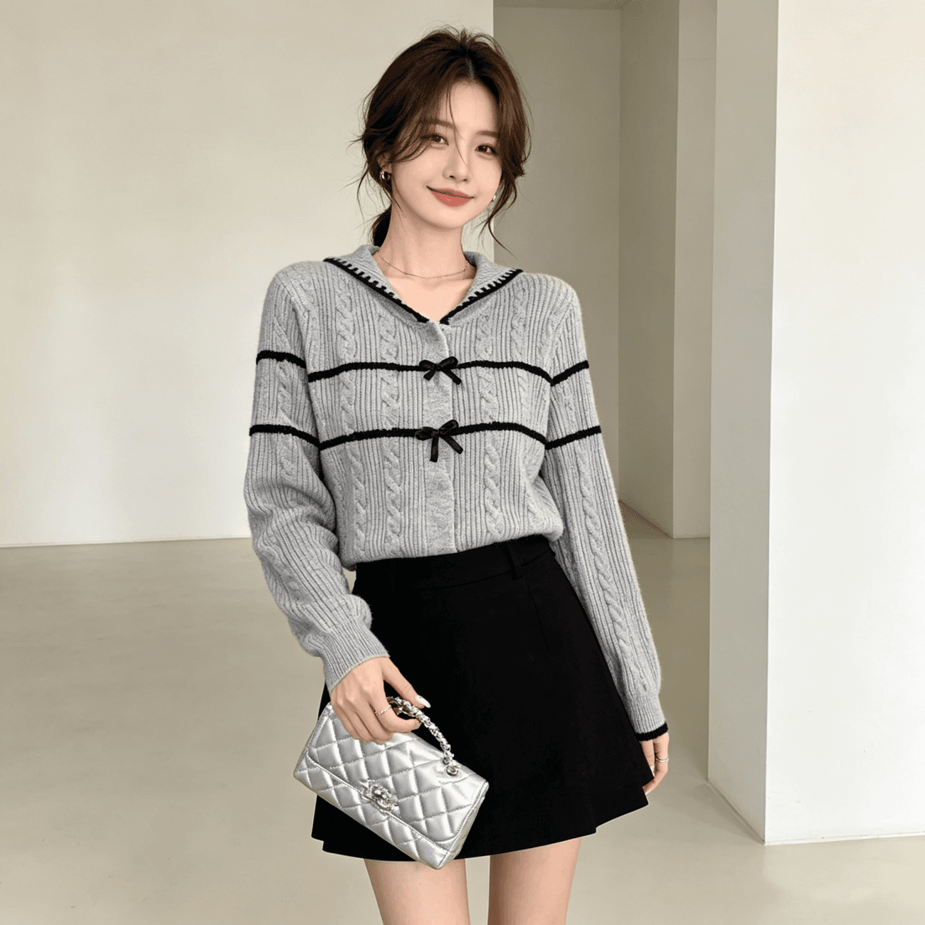다우 시시 cheese 성 인사이드 ~ 중 소녀 겨울 고급 센스 패션 꽈배기 니트 오픈 가디건 여성 코트 두꺼운 이미지 3