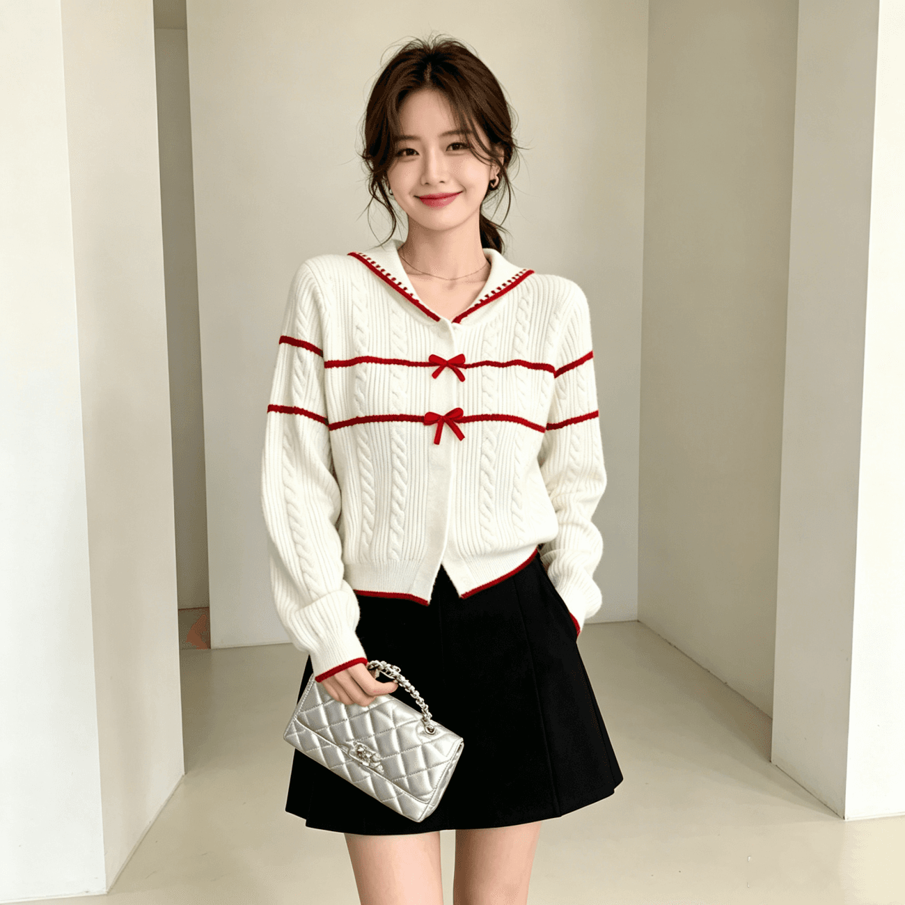 다우 시시 cheese 성 인사이드 ~ 중 소녀 겨울 고급 센스 패션 꽈배기 니트 오픈 가디건 여성 코트 두꺼운 상세 이미지 4