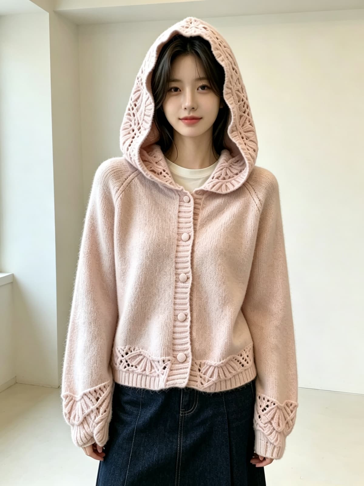 한 부서 후드 니트 오픈 가디건 여성 스웨터 코트 이미지 2