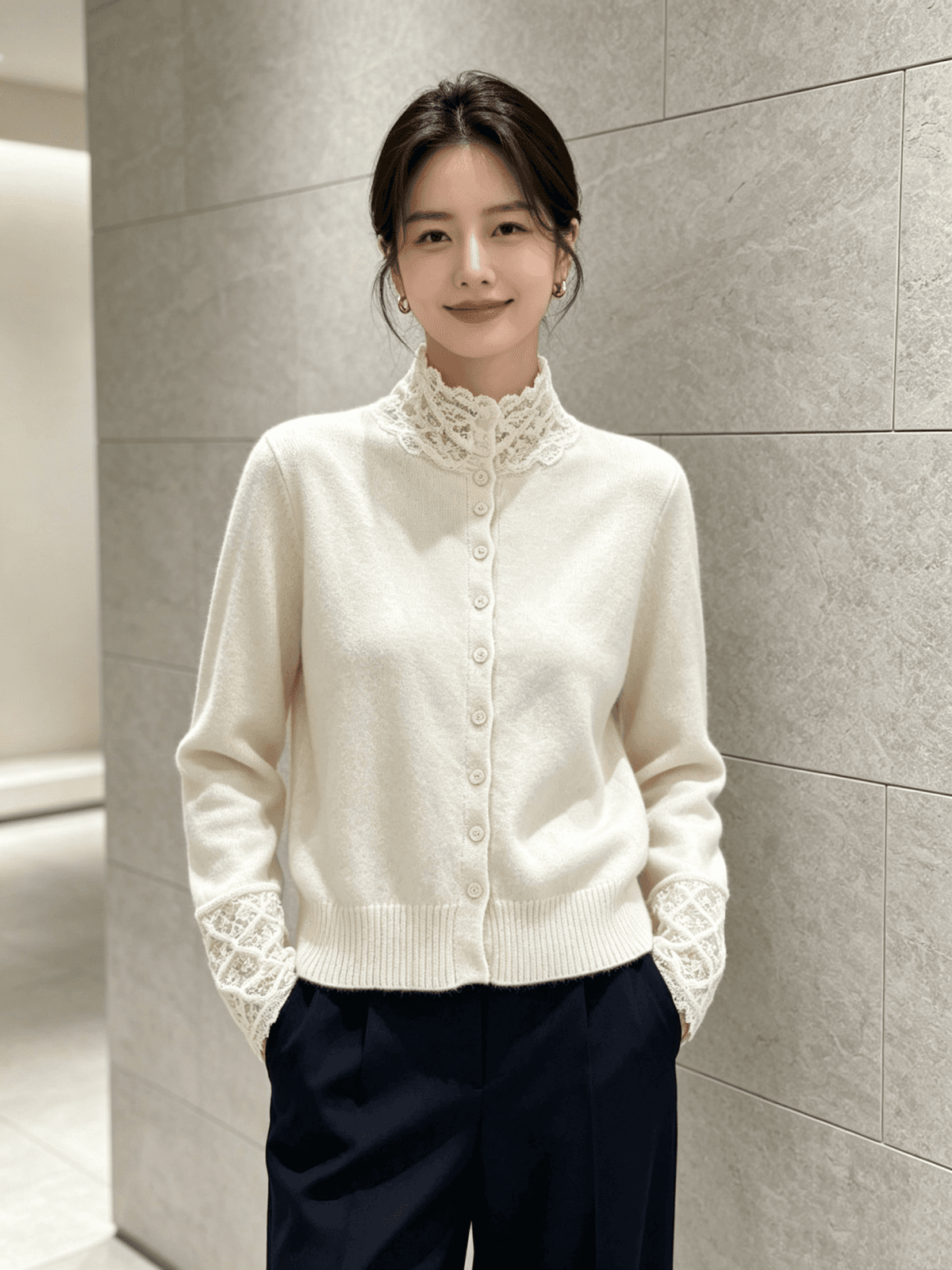 프랑스식 자수 홀로우 아웃 레이스 측면 반하이넥 긴팔 니트 스웨터 여성 가을 겨울 새로운 부드러운 슬림해 보이는 부드러운 찹쌀 스웨터