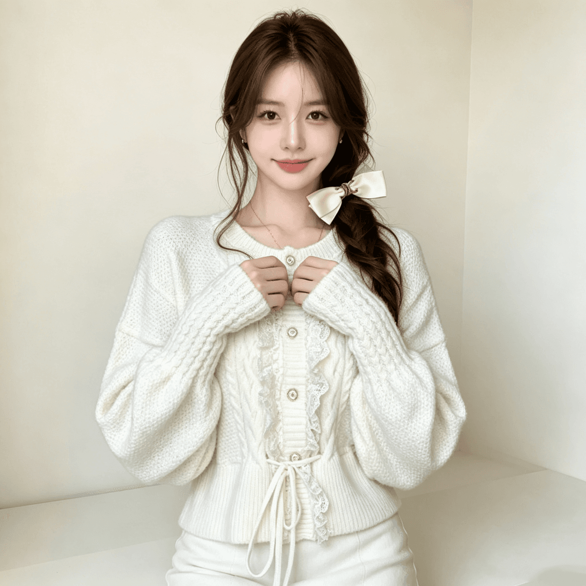 프랑스식 가을 겨울 새로운 중년 자수 궁정 천 골드 센스 레이스 레이스업 스웨터 코트 상세 이미지 2